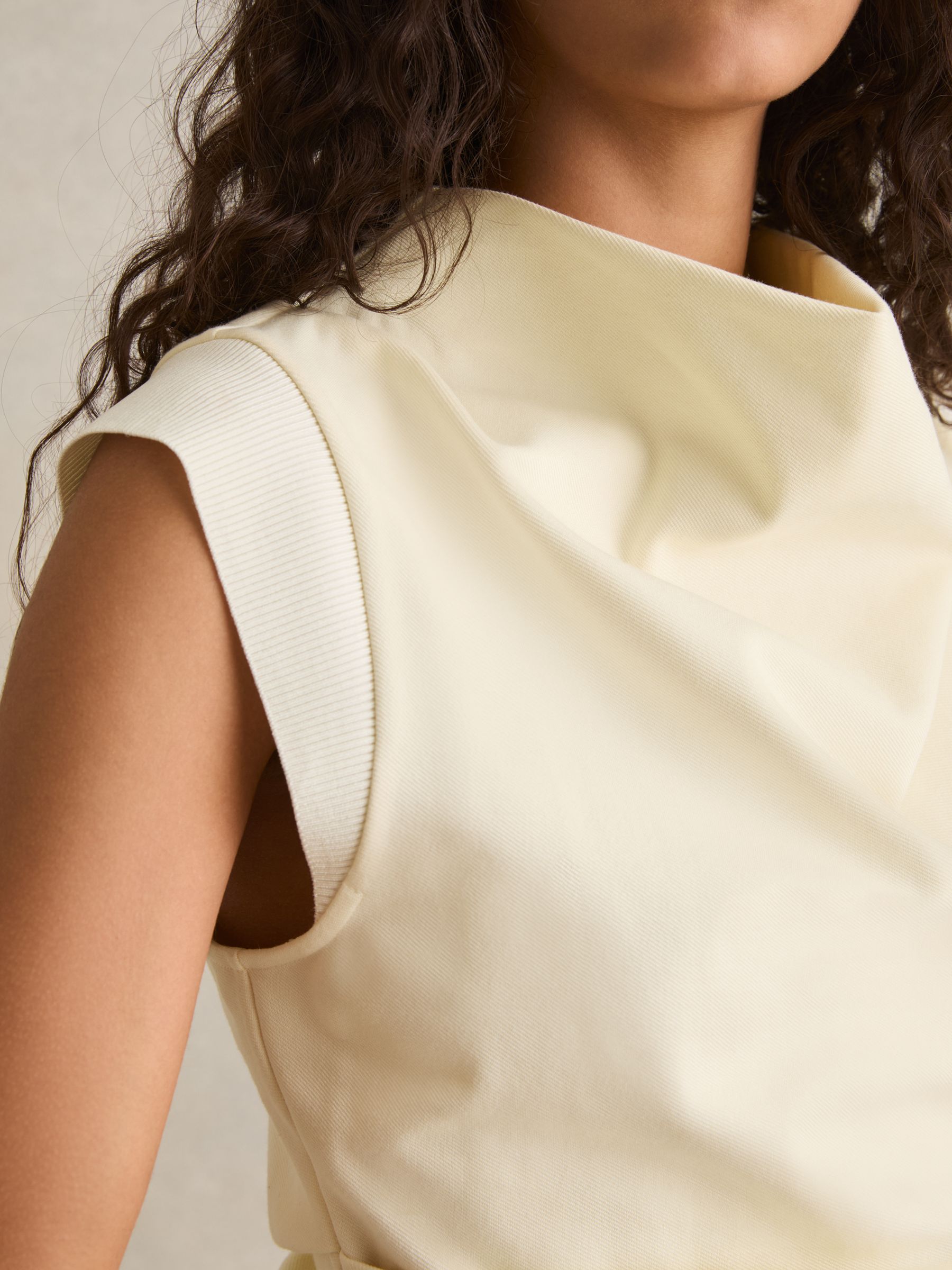 Draped Jersey-Twill Sleeveless Top in Pale Yellow