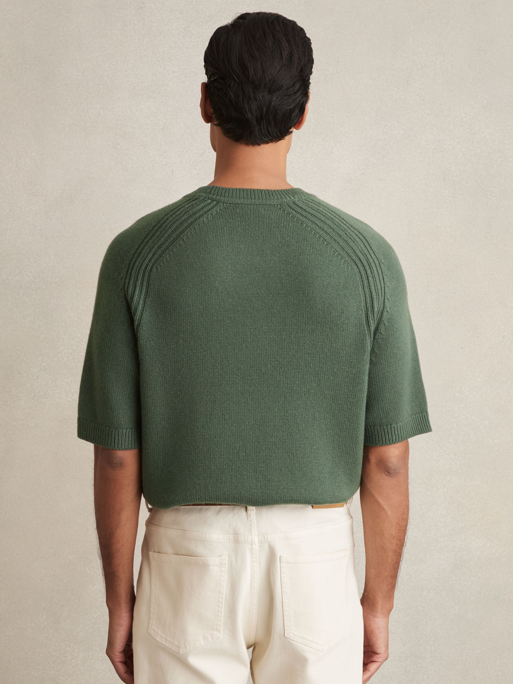 Wool Blend Heavy Knit T-Shirt in Kale Green