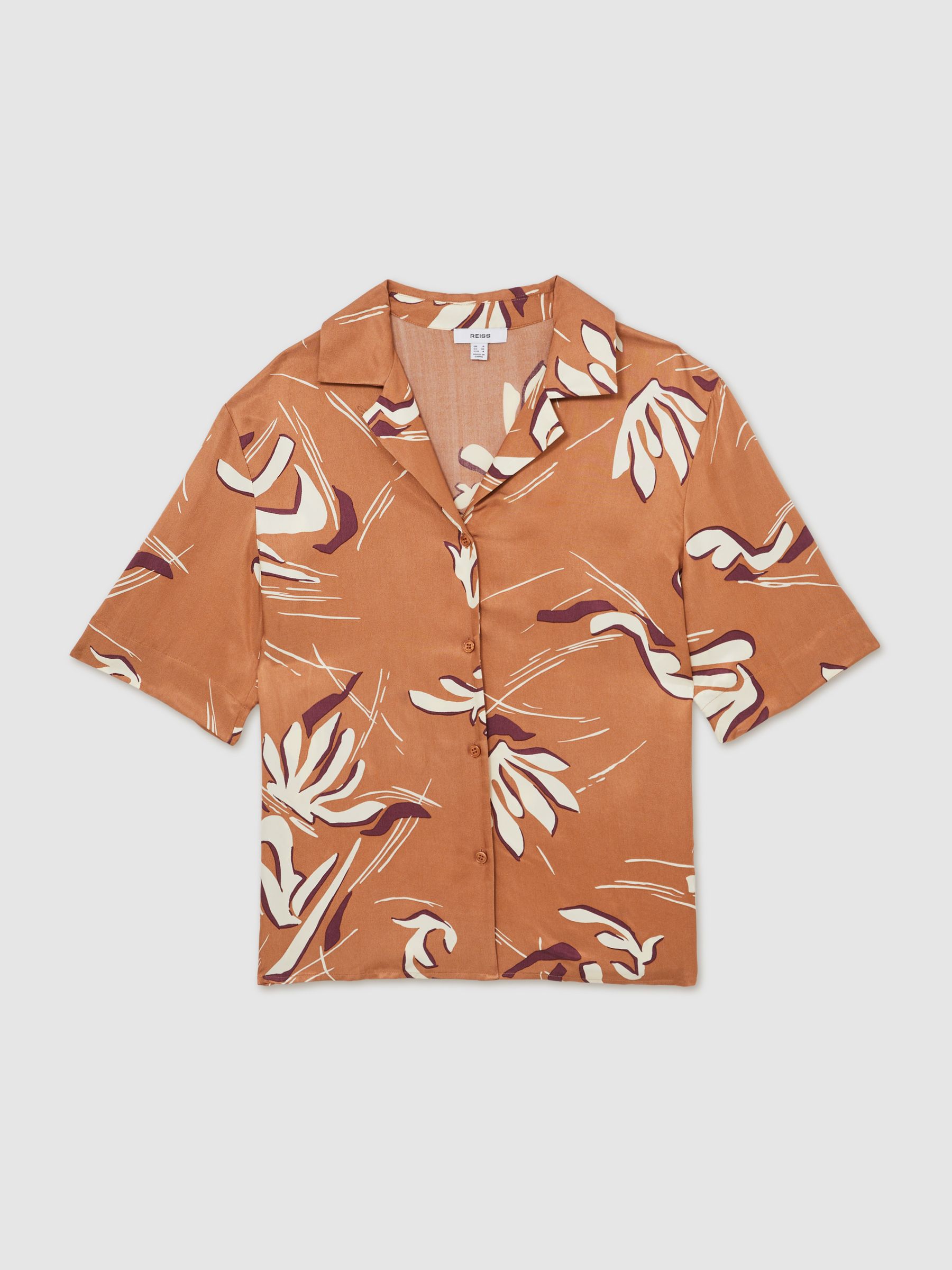 Printed Cuban-Collar Shirt in Rust
