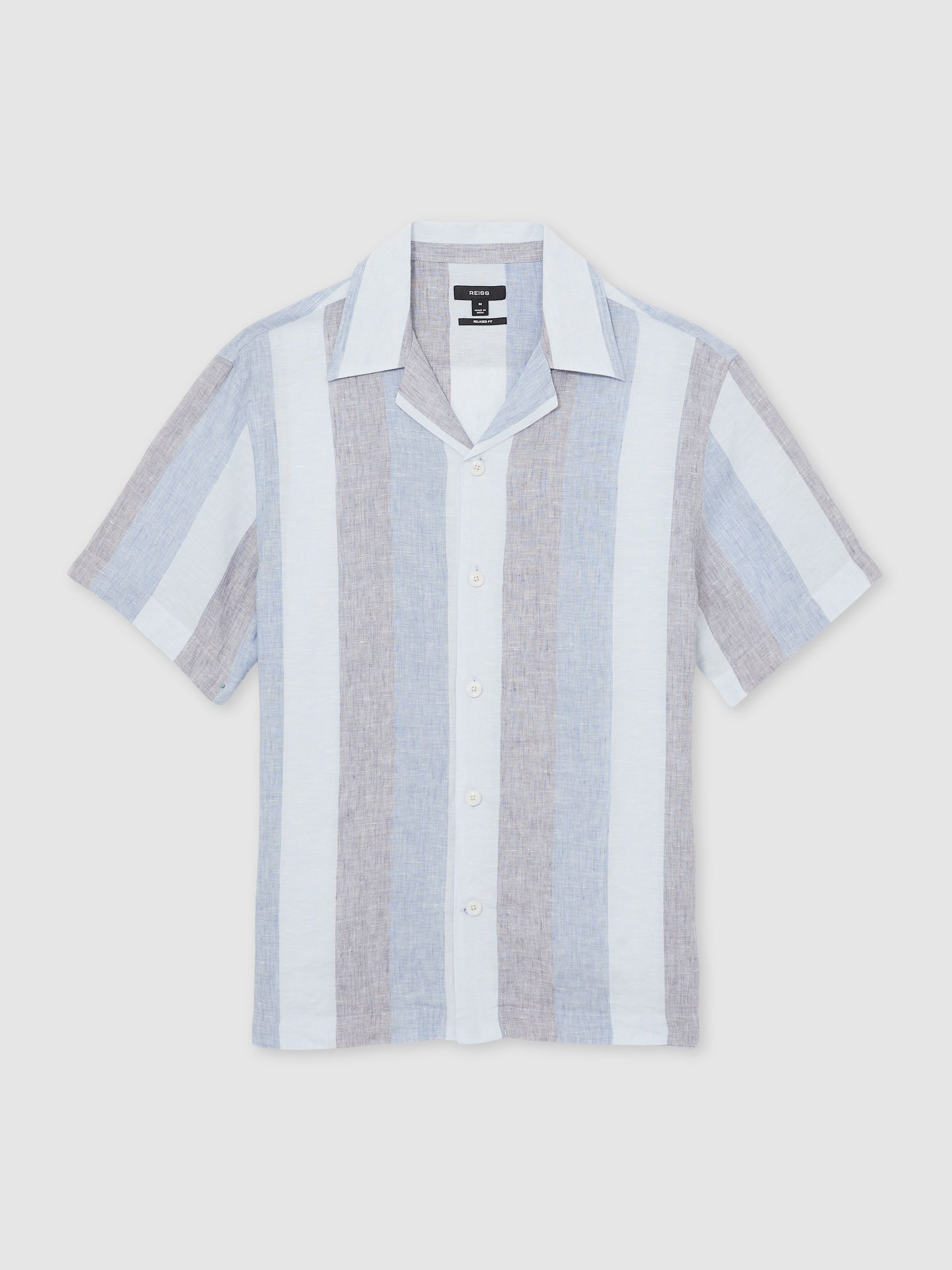 Stripe Cuban Collar Shirt in Wide Stripe Blue Multi