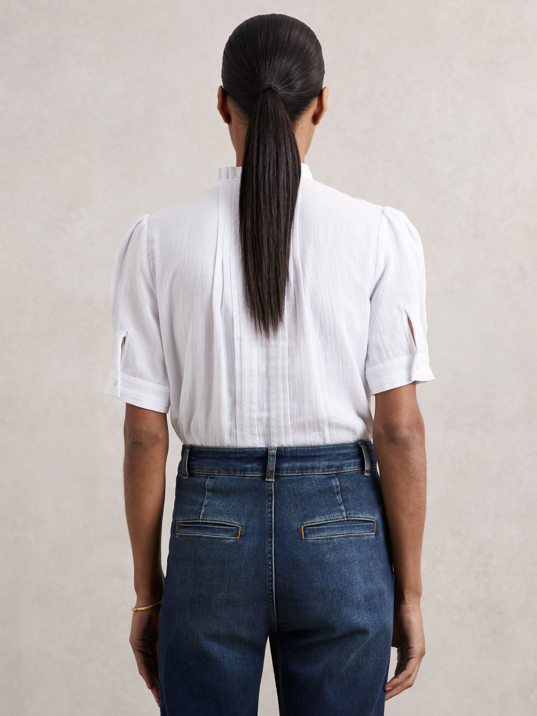 Cotton Cheesecloth Pleated Top in White