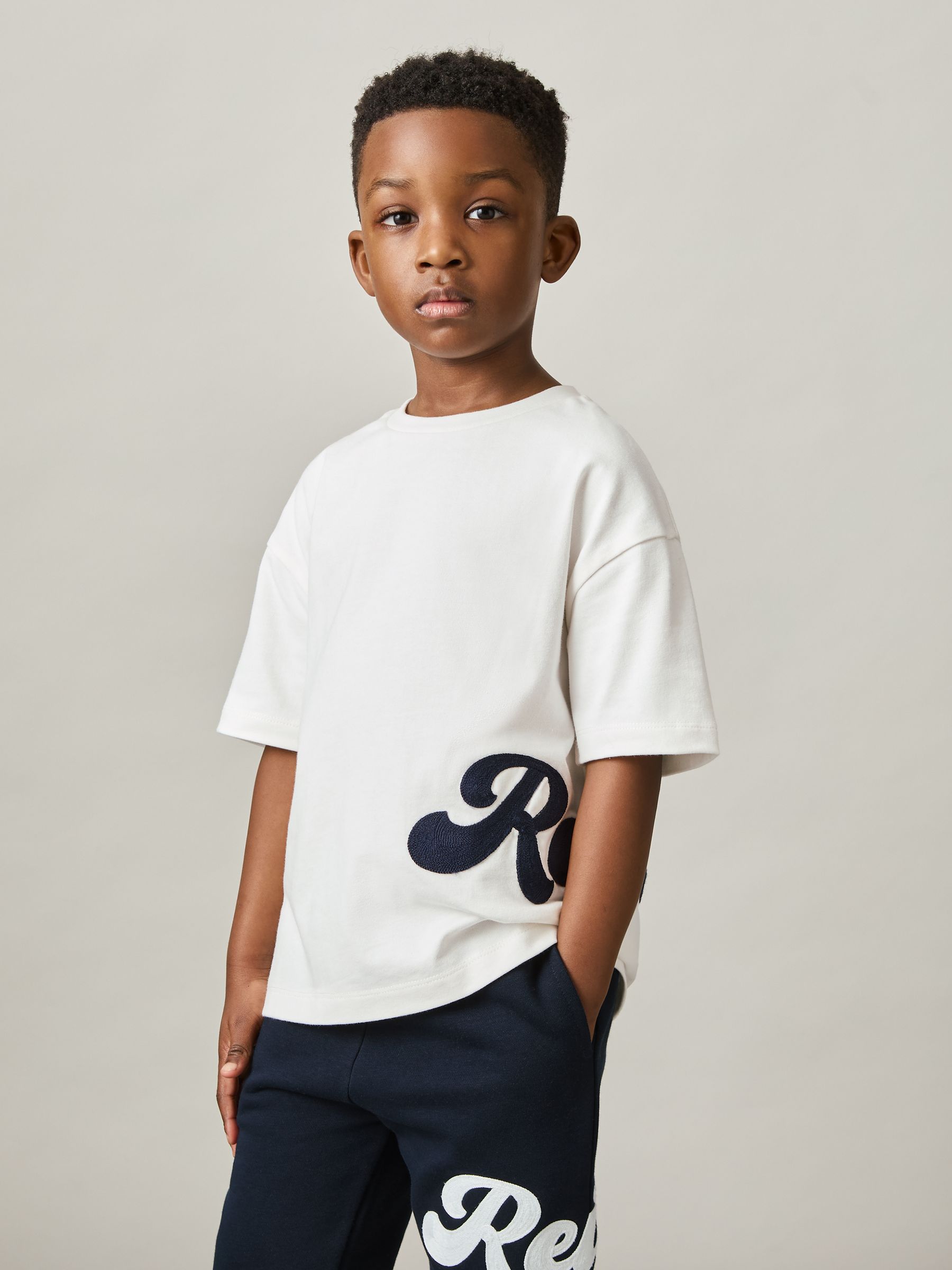 3-9 yrs Cotton Script-Logo Oversized T-Shirt in White