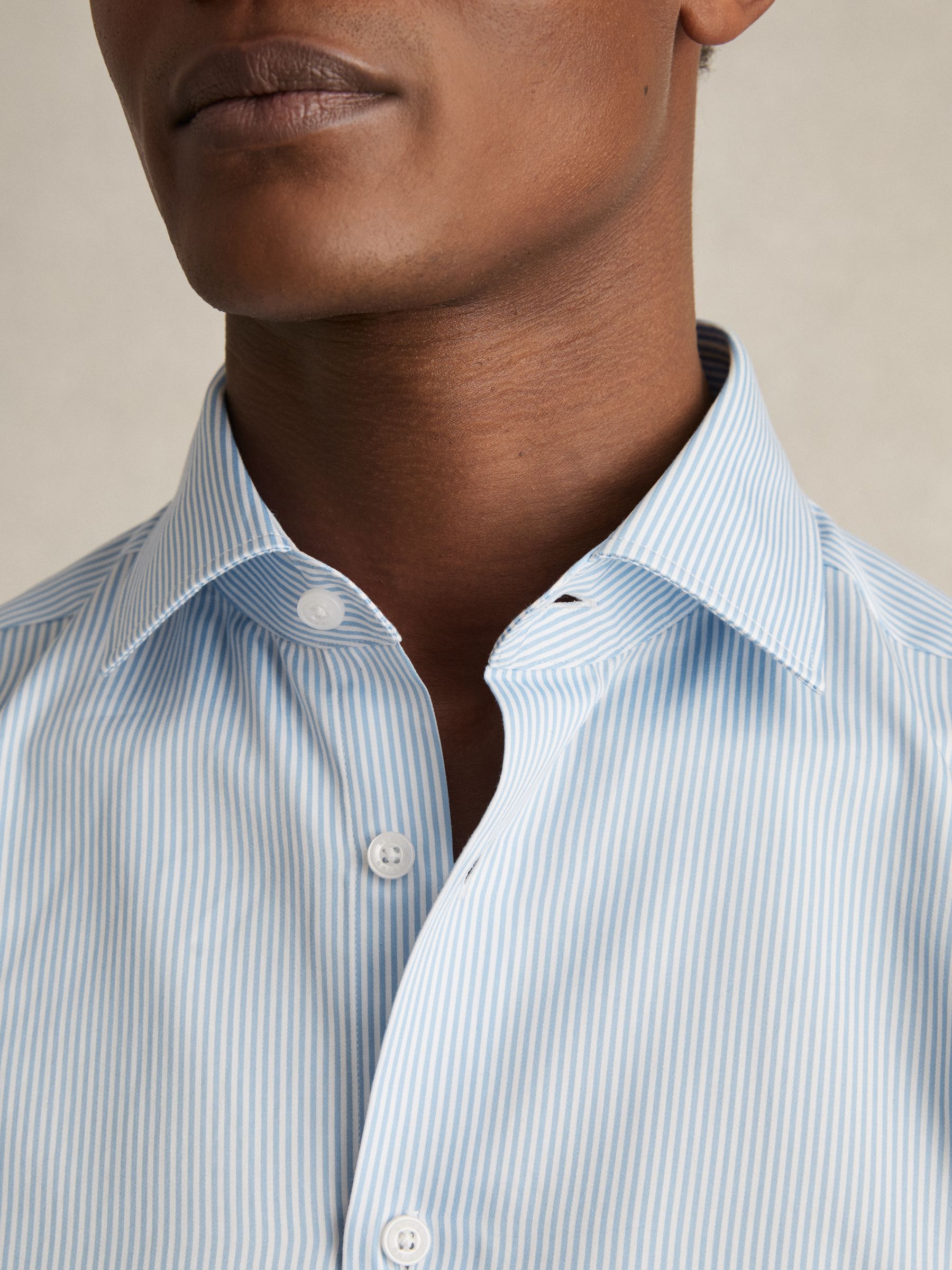 Regular Fit Cotton Sateen Shirt in Blue Stripe