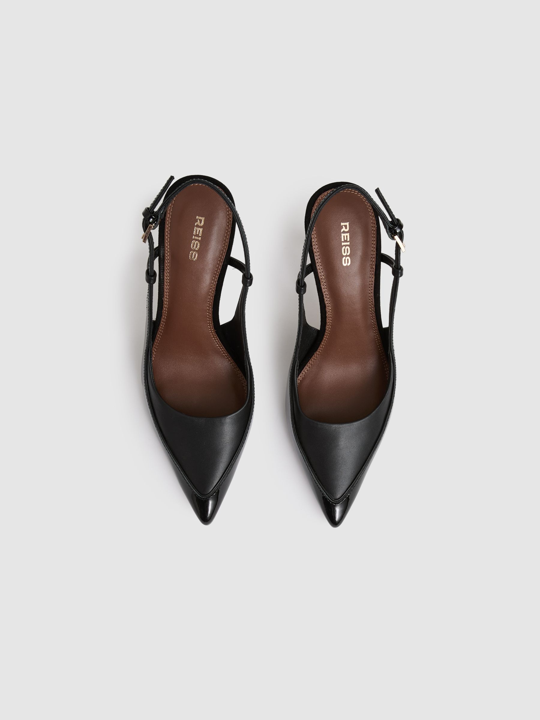 Leather Slingback Court Shoes in Black