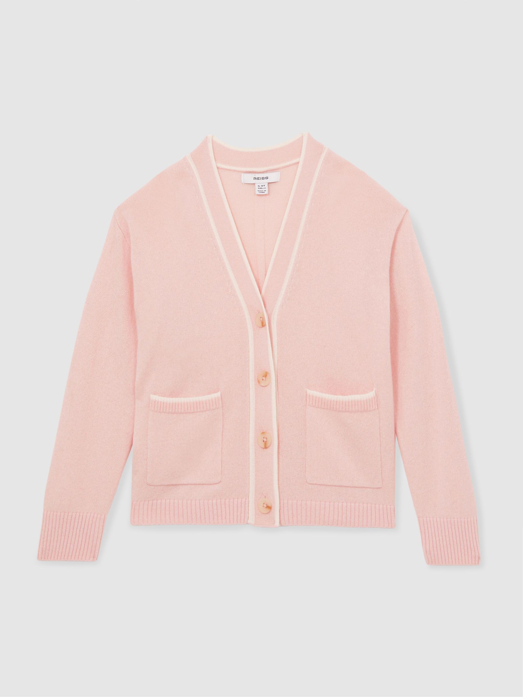 9-13 yrs Wool-Blend Tipped Cardigan in Pink