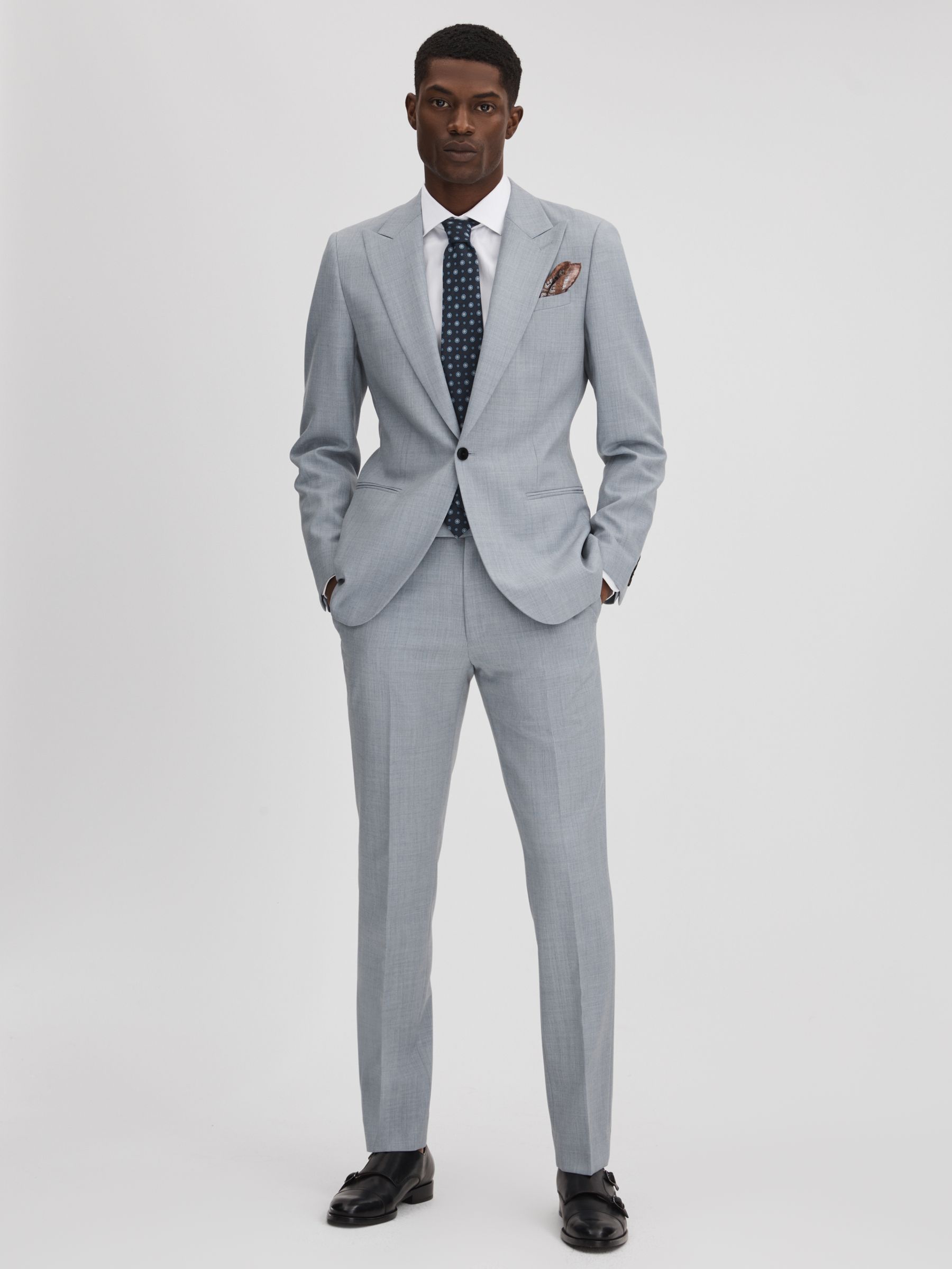 Slim Fit Wool Single Breasted Blazer in Soft Blue