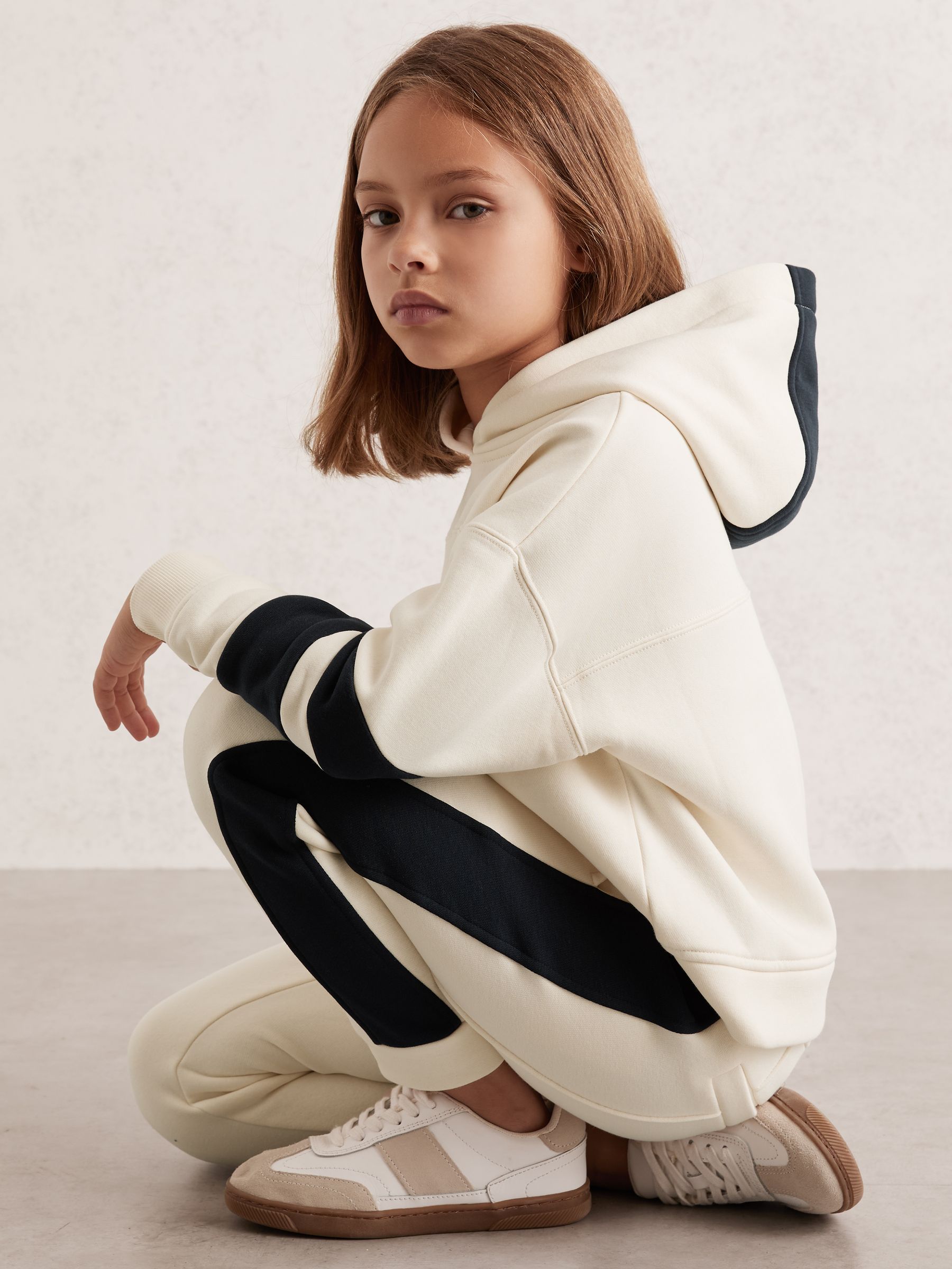 9-13 yrs Cotton-Blend Joggers and Hoodie Set in Ecru