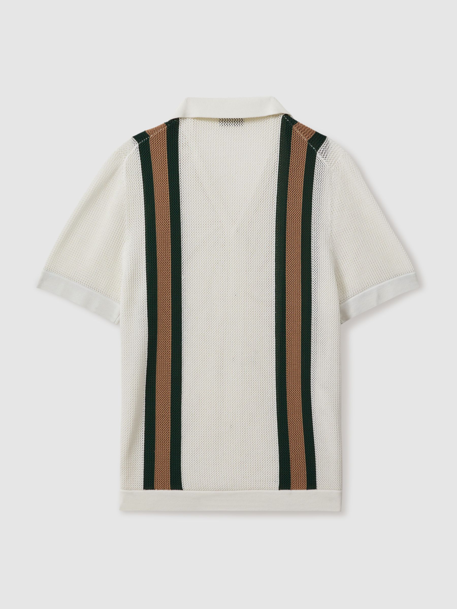Reiss | Ché Knitted Contrast Stripe Cuban Collar Shirt in White/Dark Green