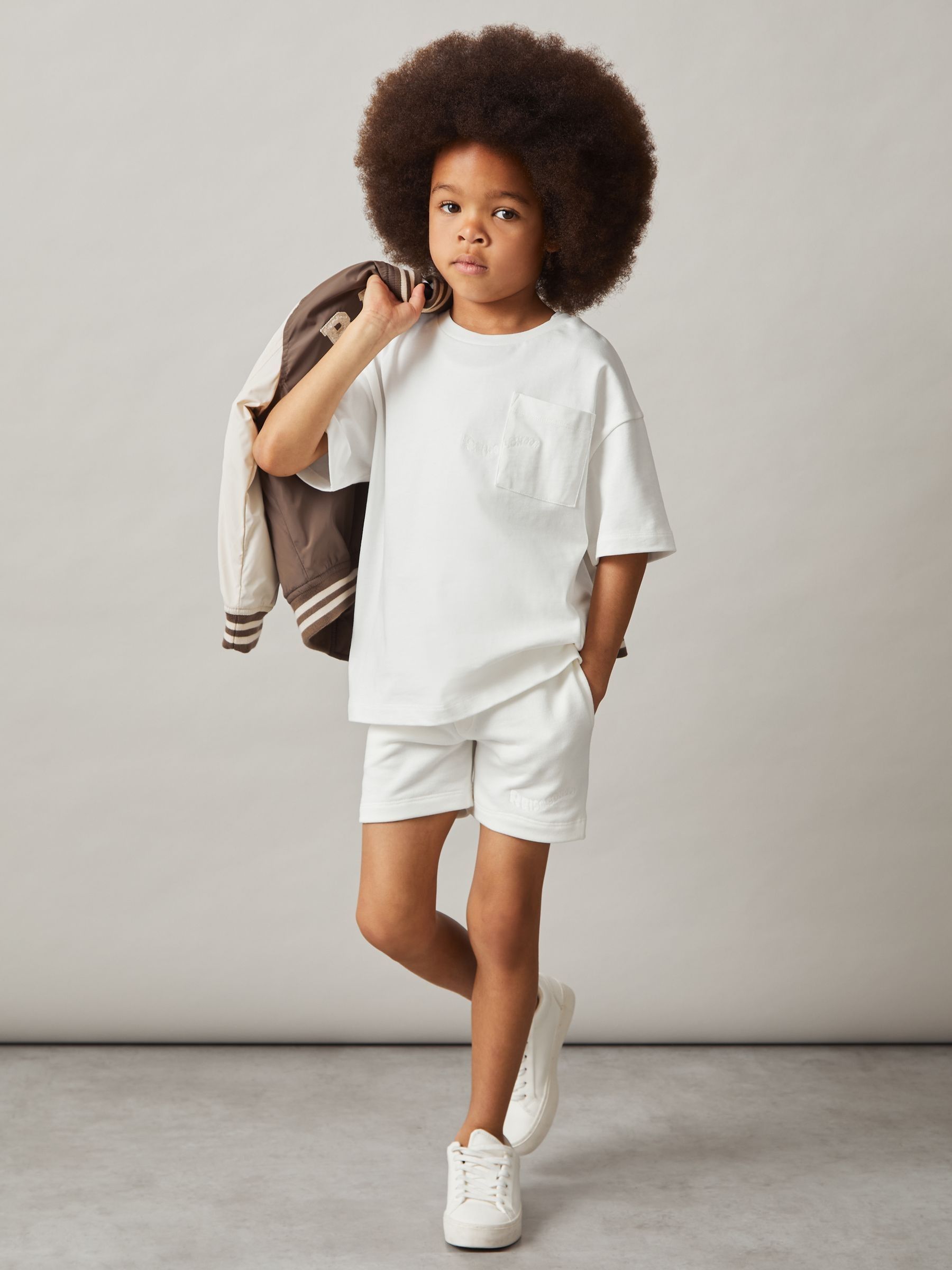 9-13 yrs Cotton Brand-Embroidered Shorts in Off White