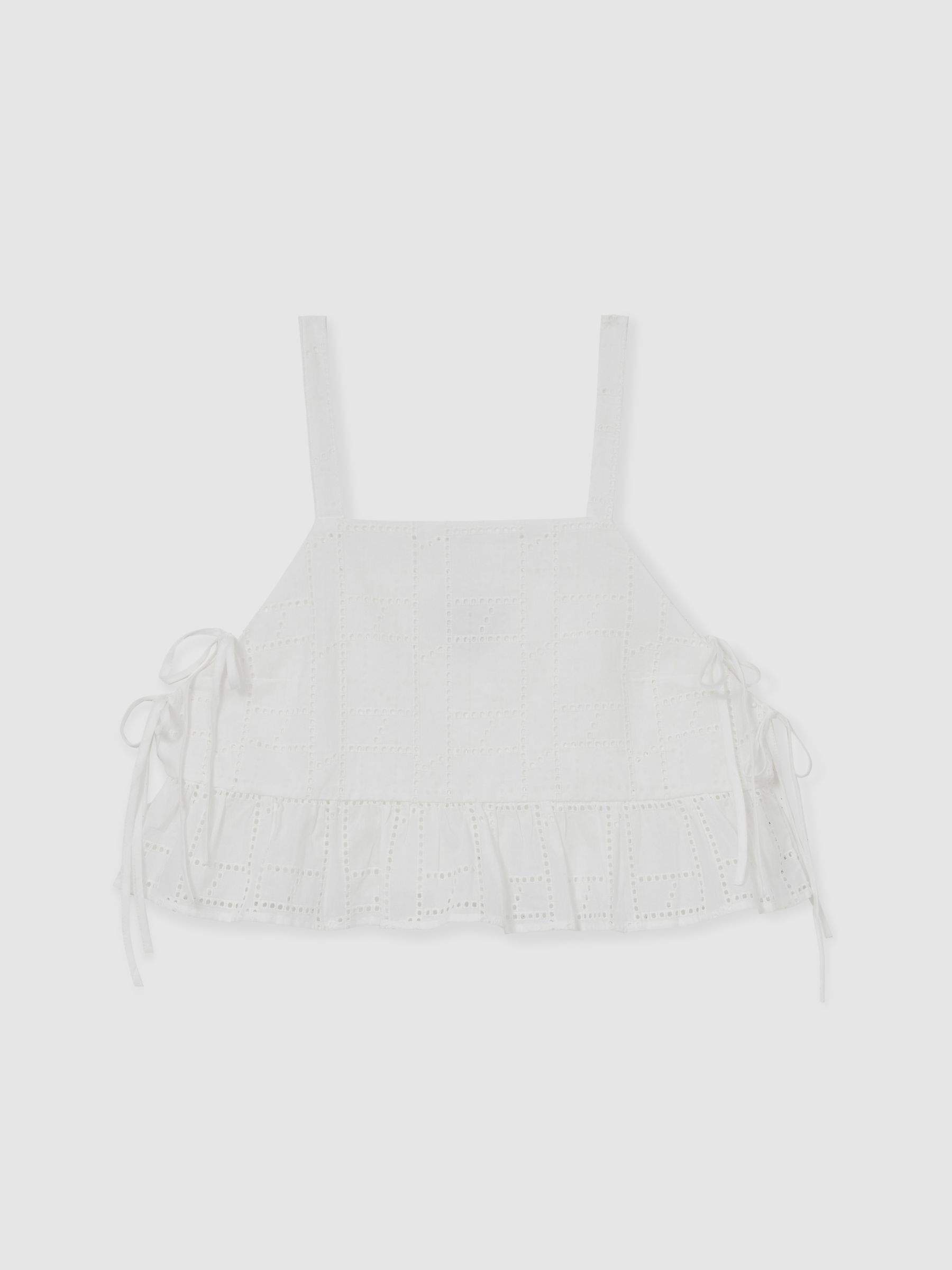 Cotton Broderie Side-Tie Cropped Top in White