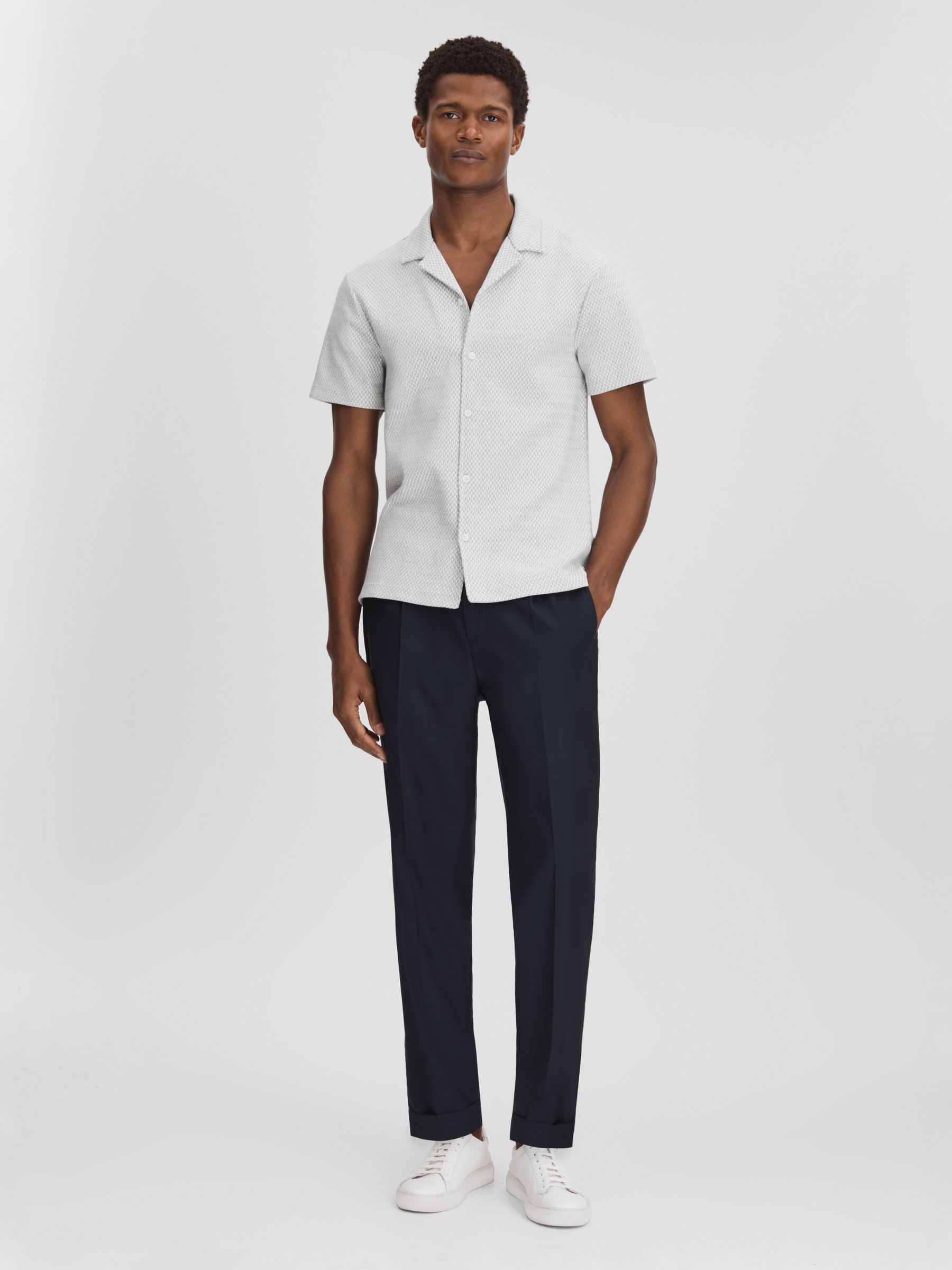 Jacquard Cuban Collar Shirt in Light Grey