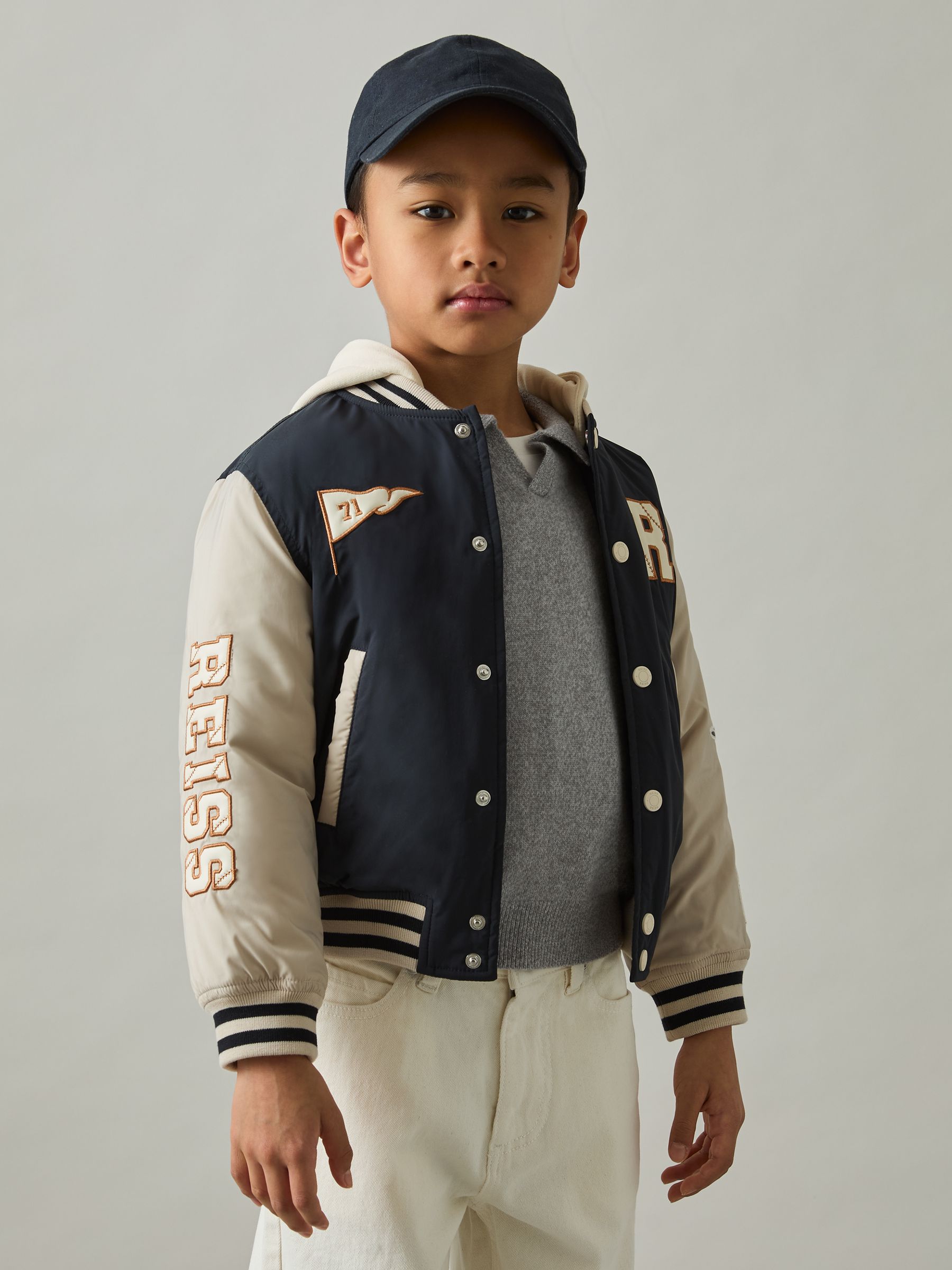 9-13 yrs Home-Run Colourblock Bomber Jacket in Navy/Stone