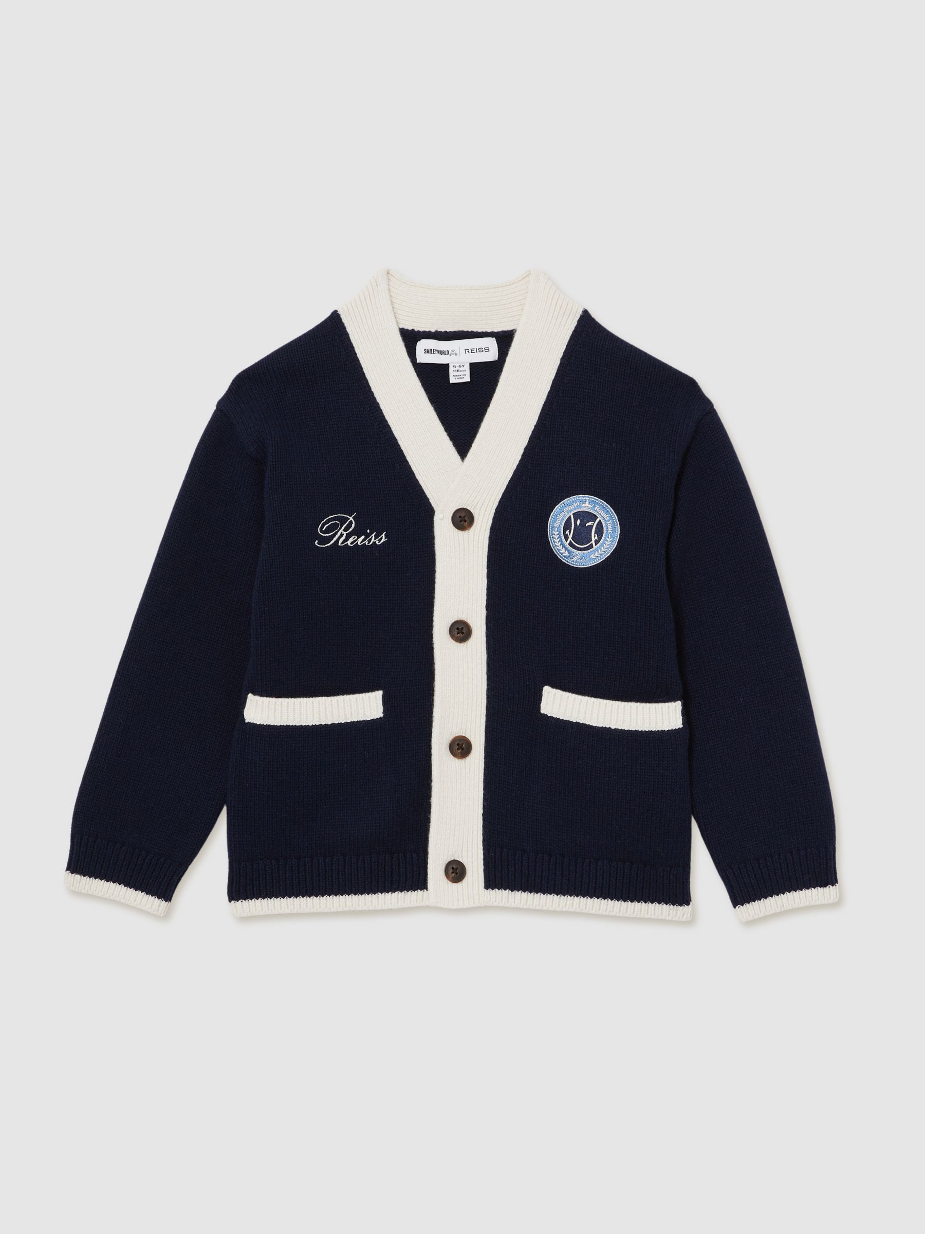 9-12 yrs SmileyWorld | Reiss Logo Cardigan Unisex Fit in Off White