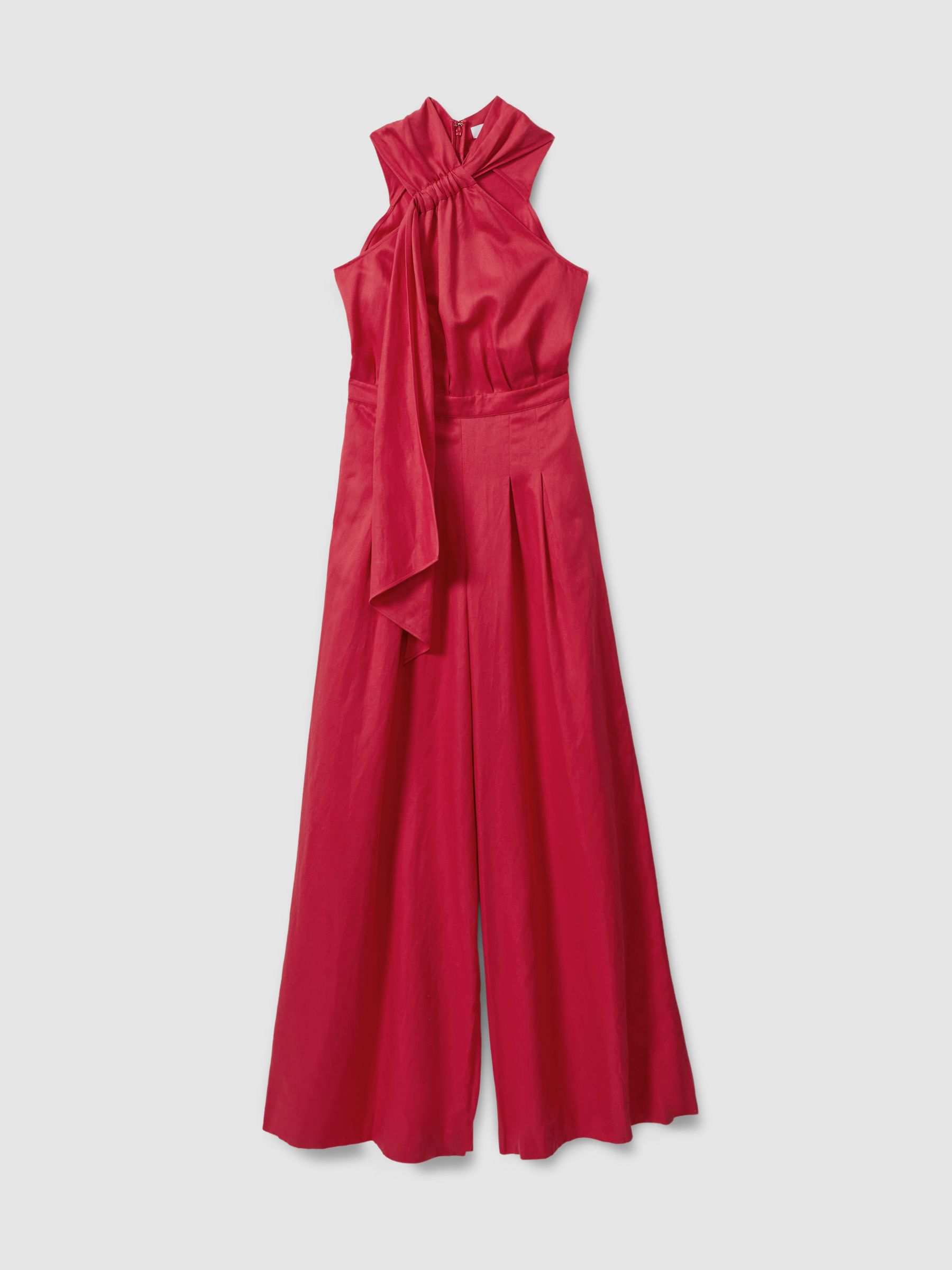 Linen Blend Drape Jumpsuit in Coral