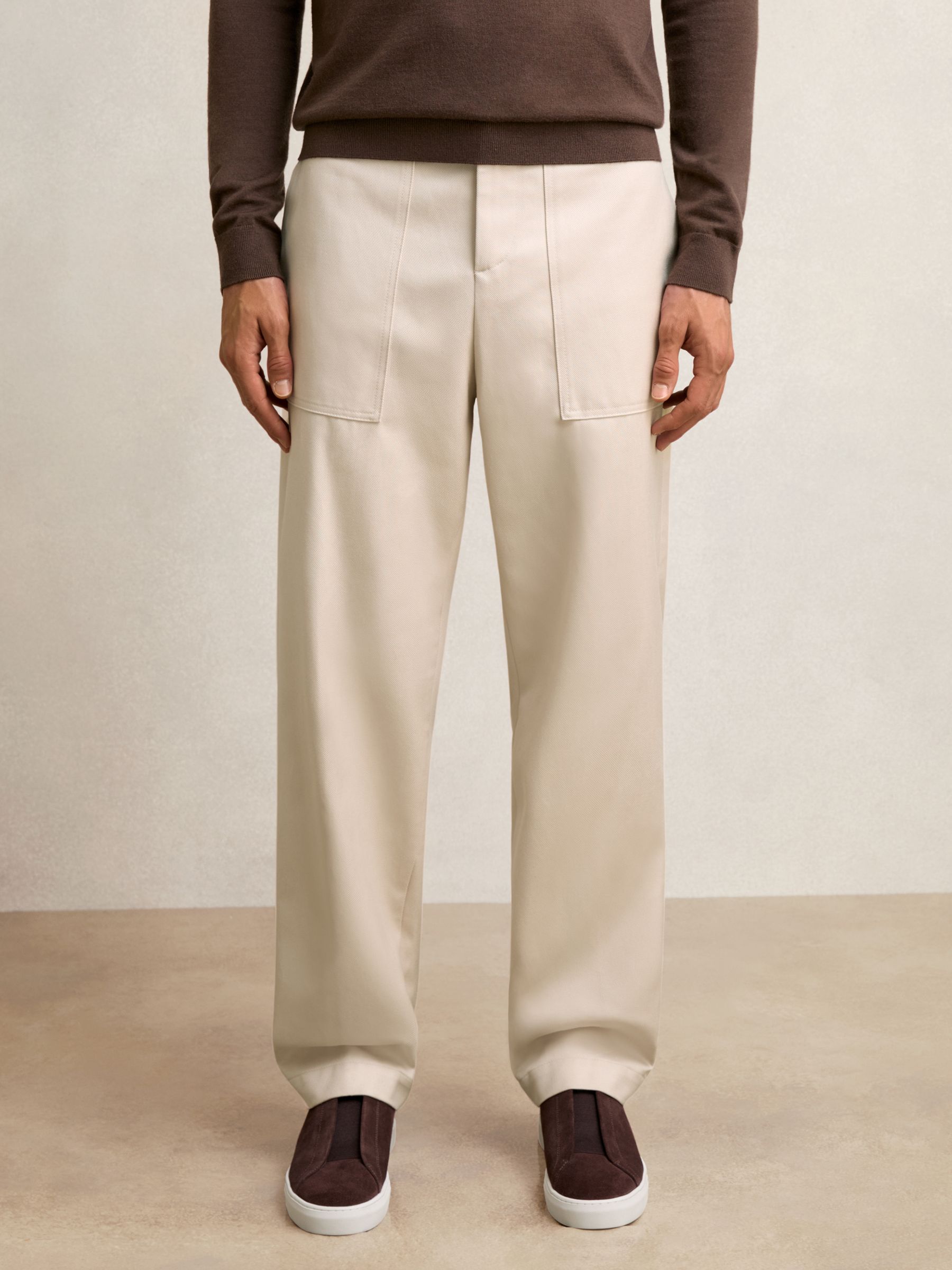 Lyocell Cotton Wide Utility Trousers in Ecru