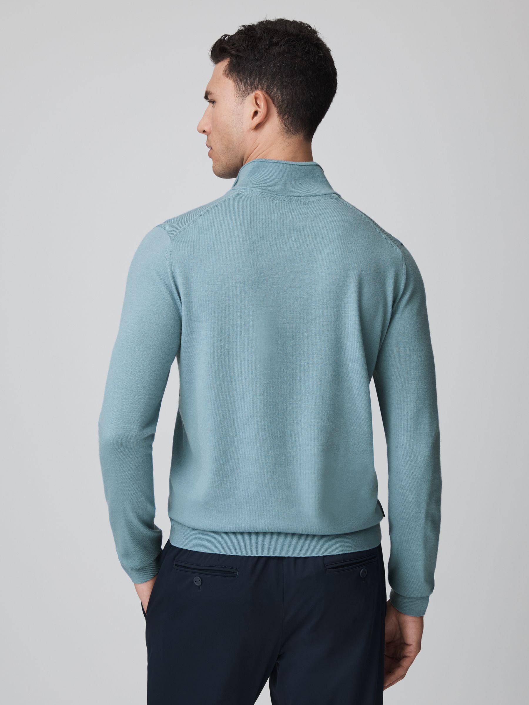McLaren F1 Merino Half-Zip Funnel Neck Jumper in Soft Blue