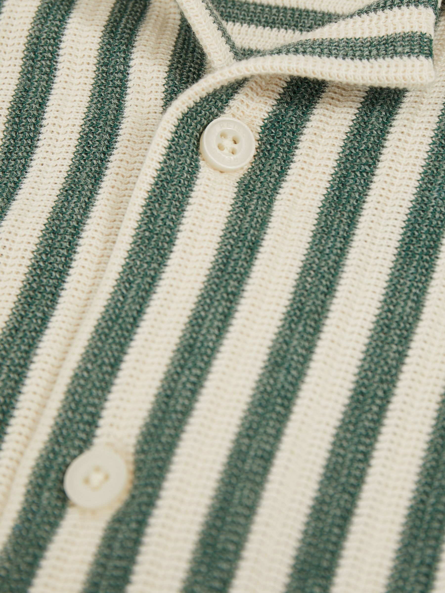 9-13 yrs Textured Stripe Cuban-Collar Shirt in Green/White