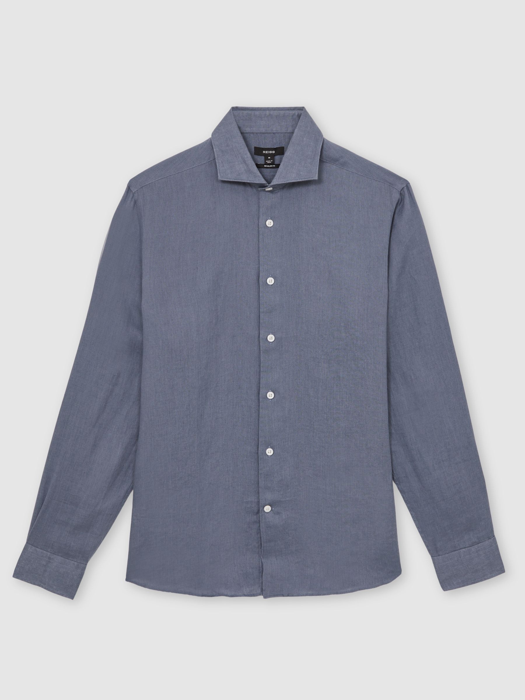 Linen Button-Through Shirt in Airforce Blue