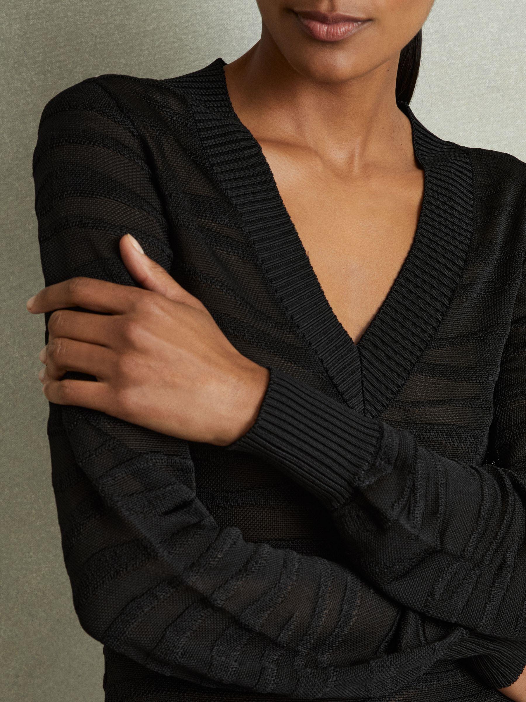 Striped V-Neck Jumper in Black