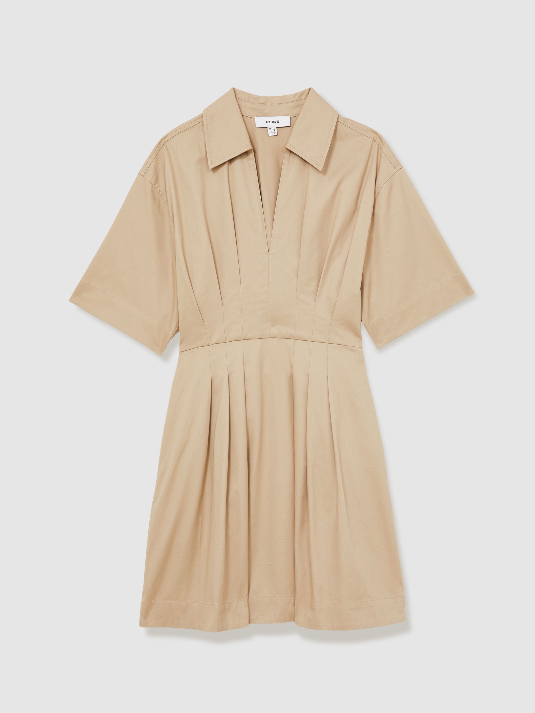 Cotton Pleated Shirt Dress in Neutral