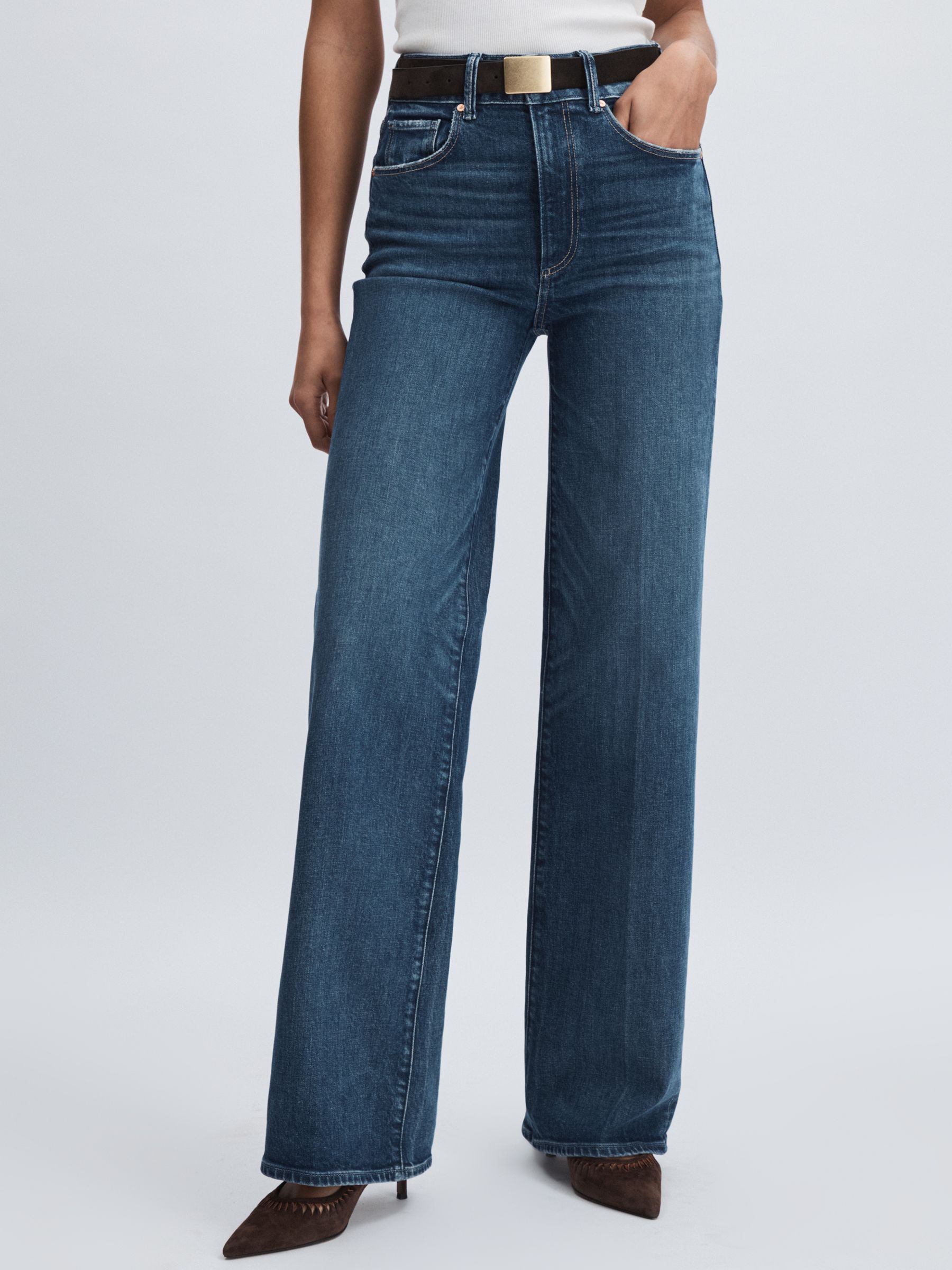 Paige High Rise Wide Leg Jeans in Boogie Blue