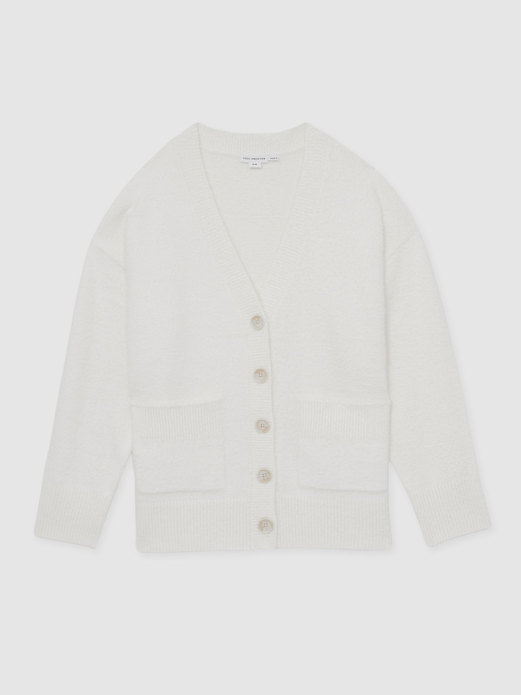 Good American Oversized Plush Cardigan in White