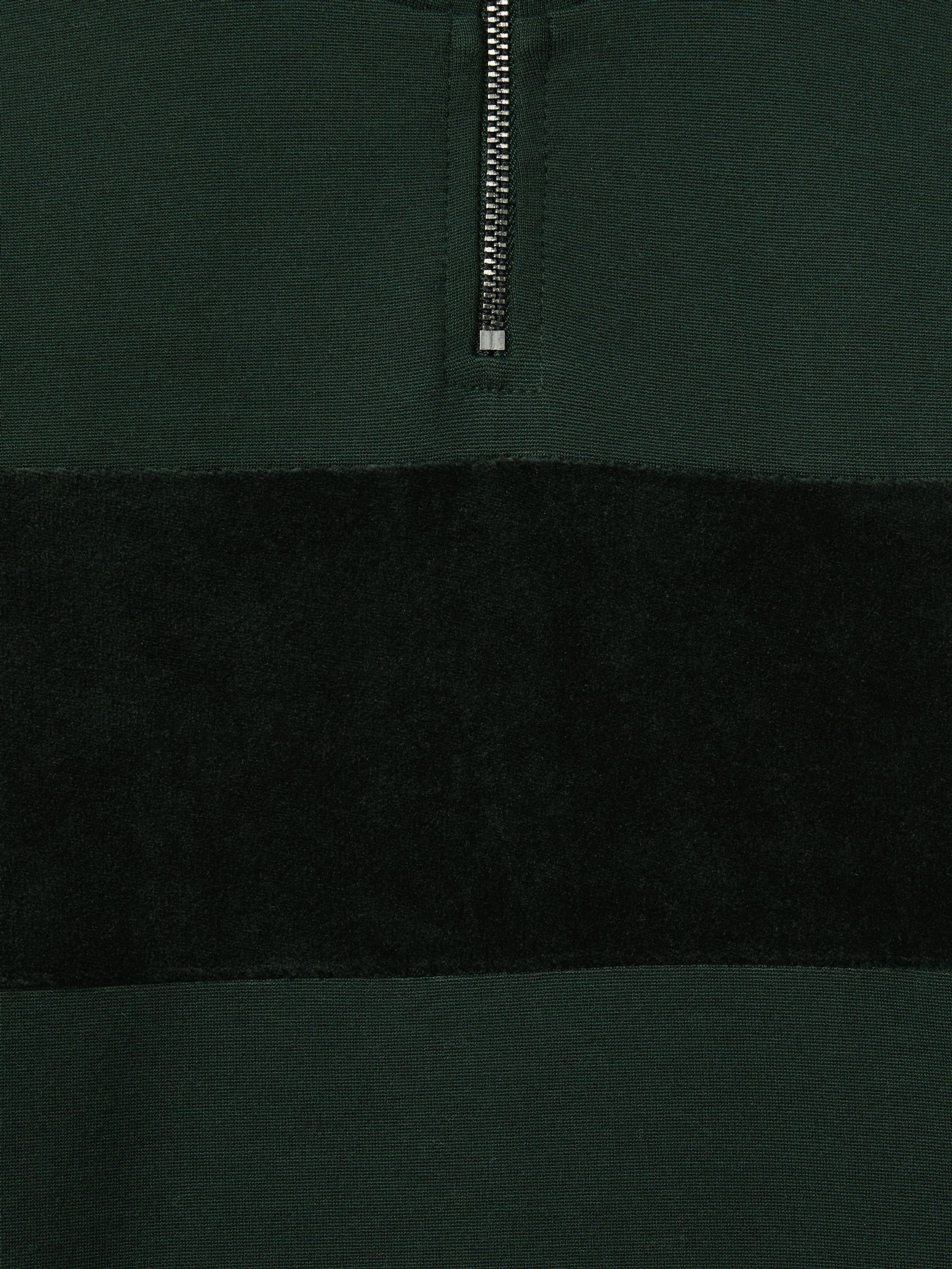 9-13 yrs Slim Fit Half-Zip Funnel Neck Velour Sweatshirt in Emerald Green