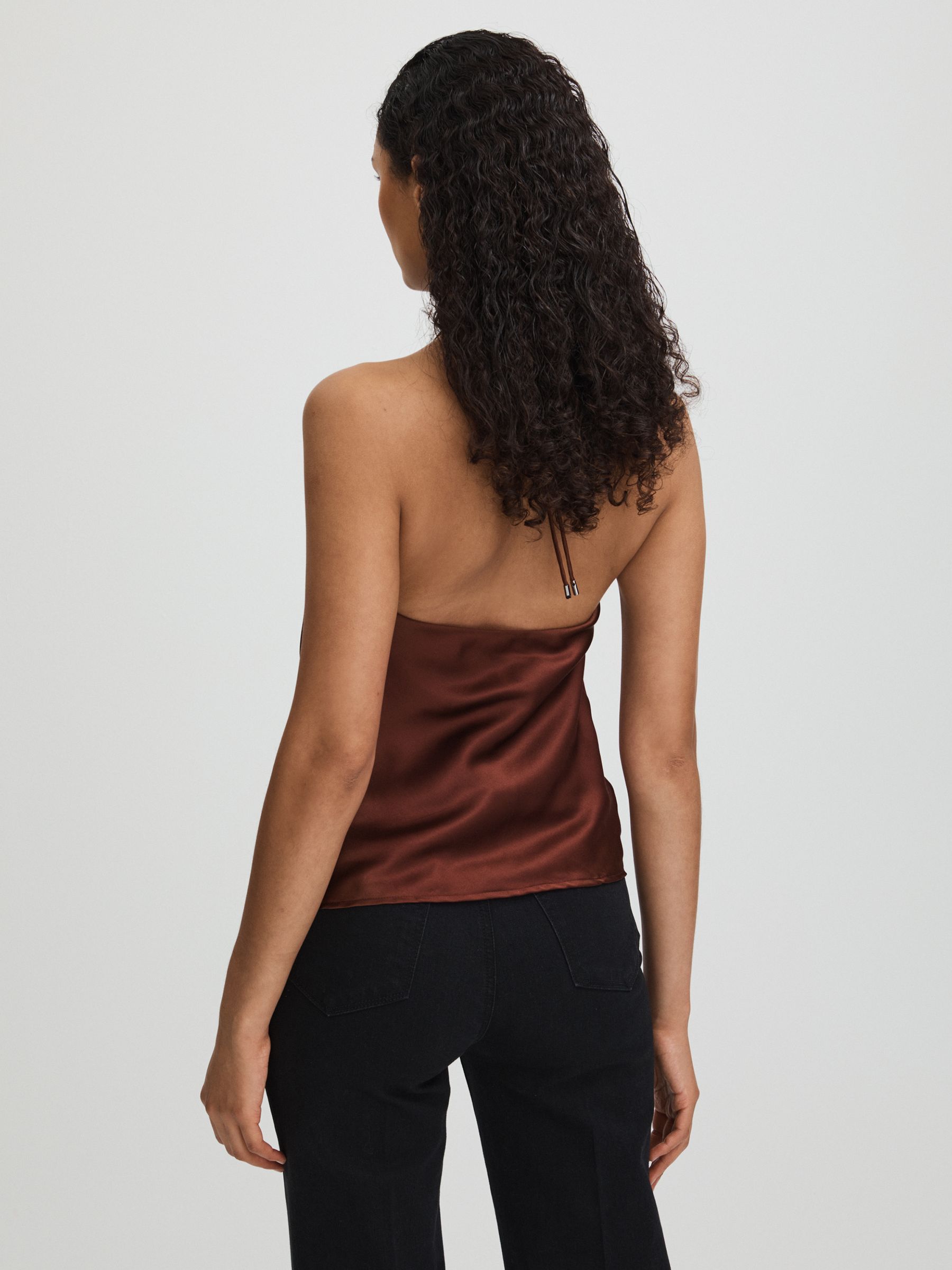Gisele Brown Paige Silk Satin Halter Neck Brown Top