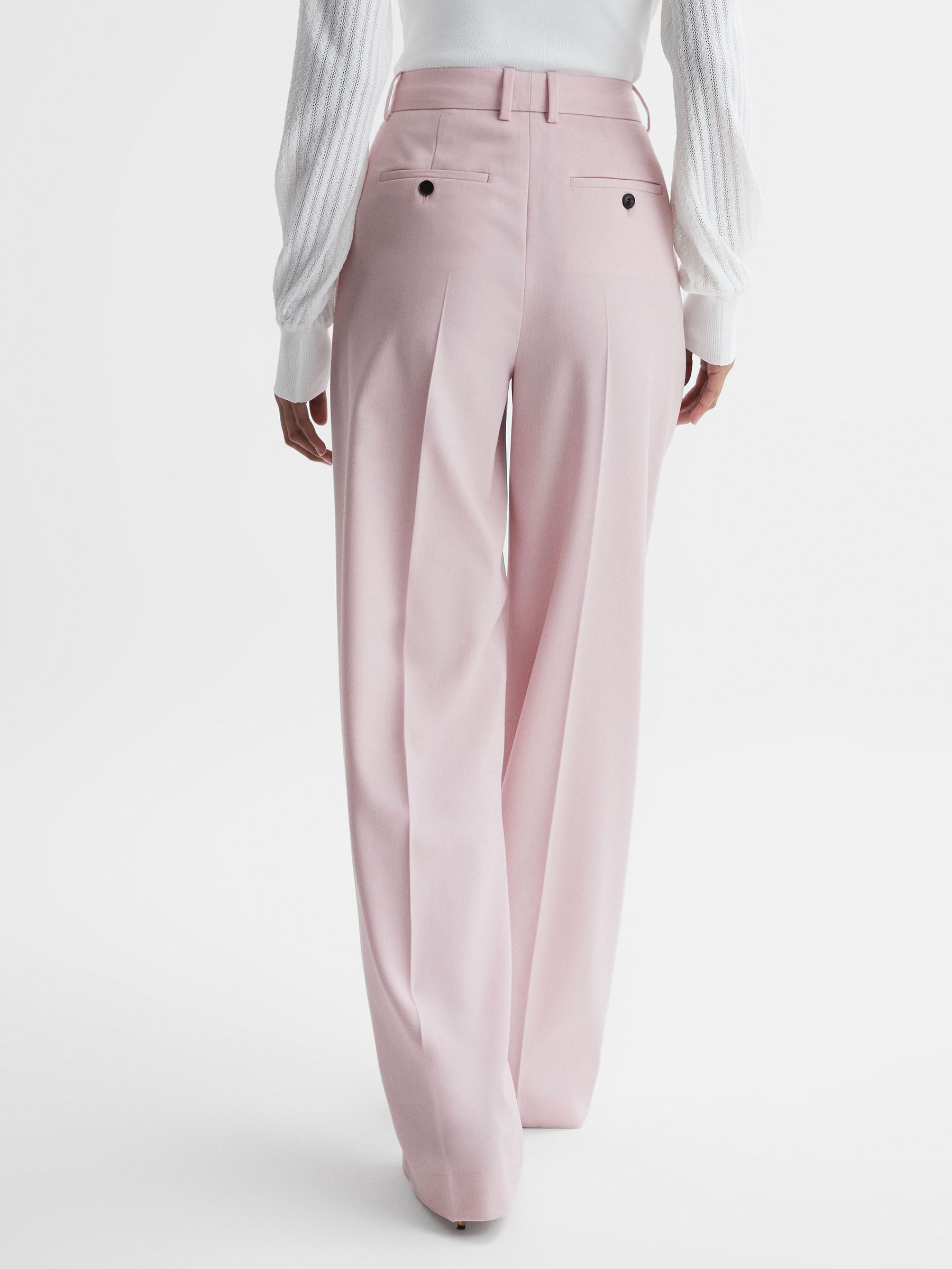 Wool Blend Mid Rise Wide Leg Trousers in Pink