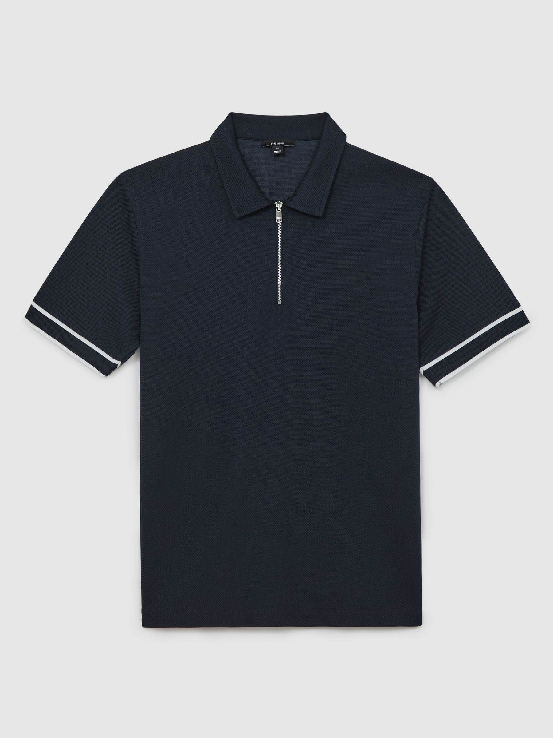 Textured Half-Zip Tipped Polo Shirt in Navy