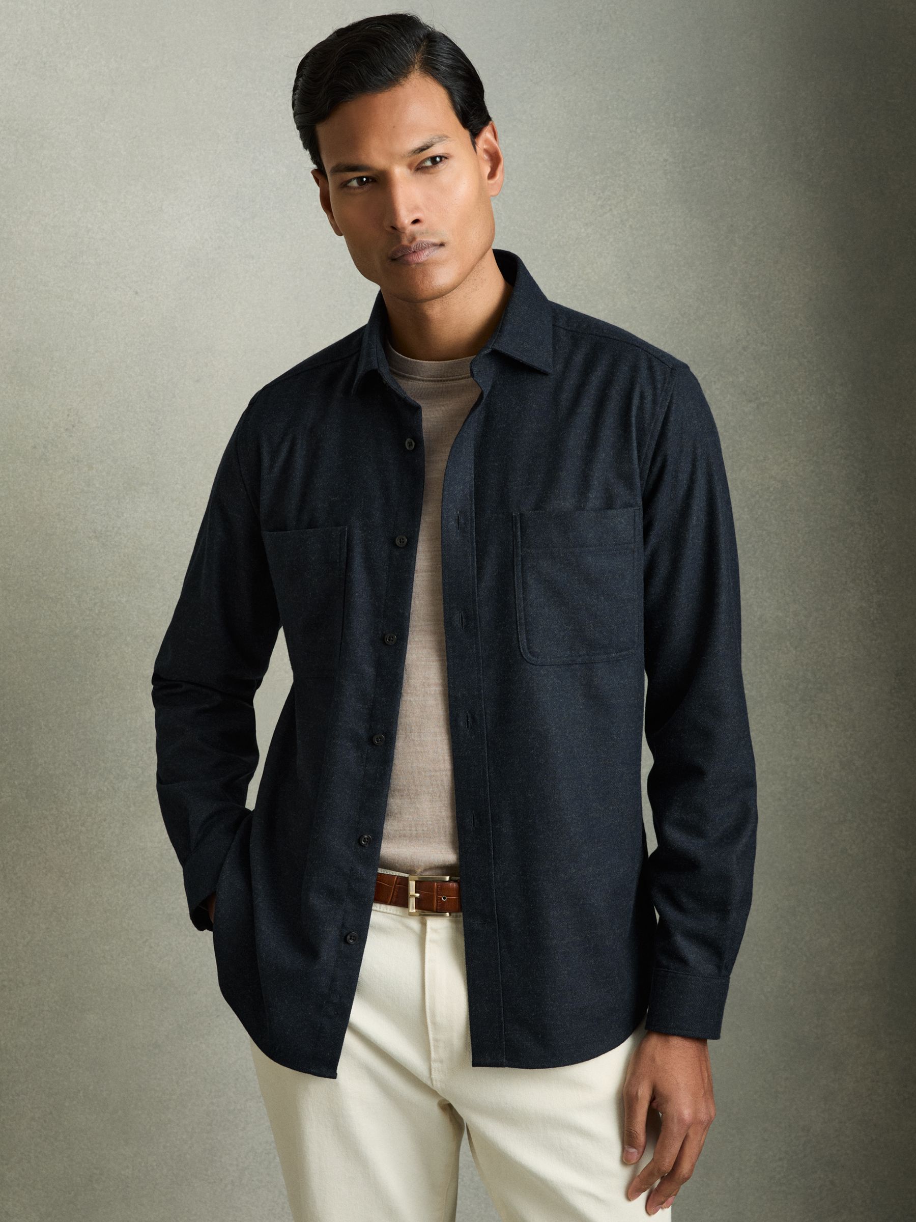 Twin-Pocket Button-Through Overshirt in Navy