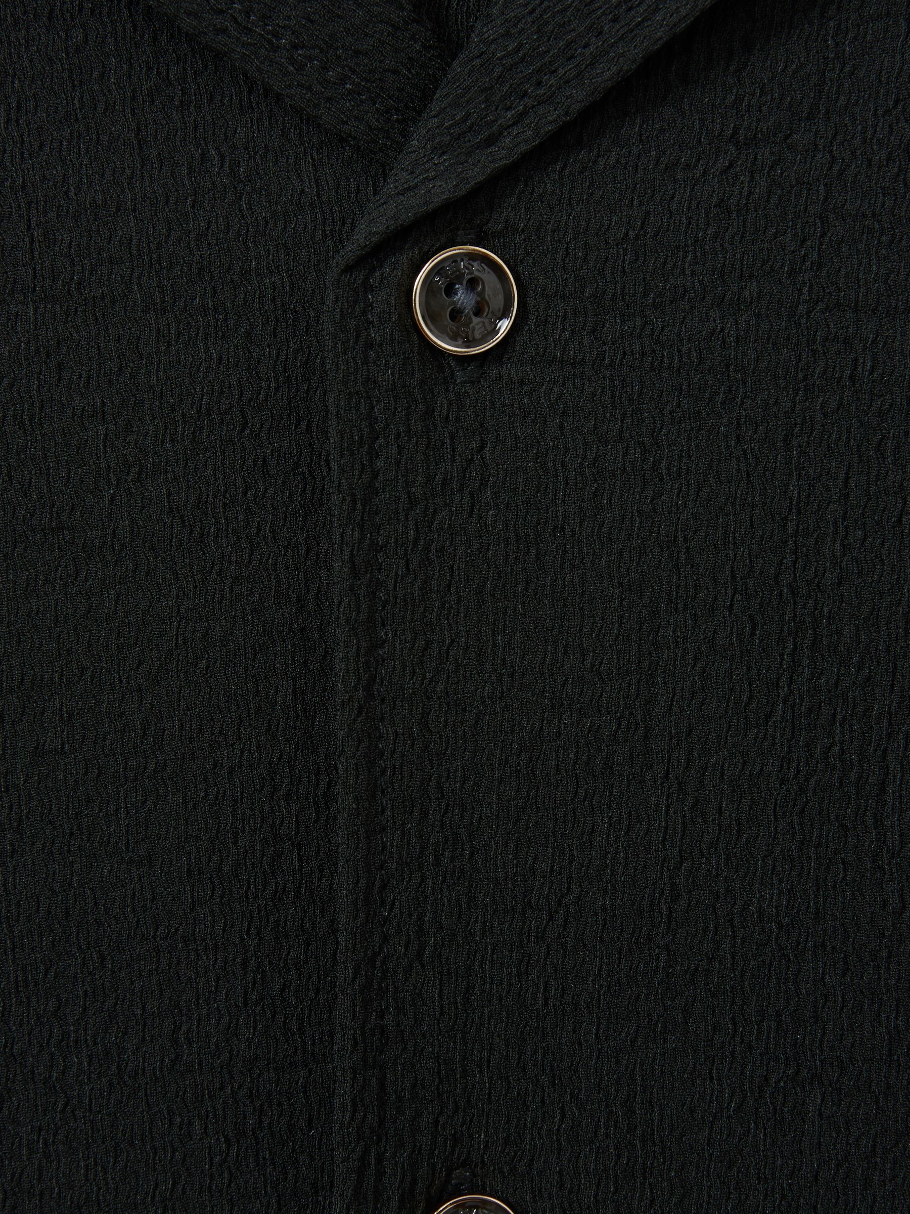 Textured Crepe Cuban Collar Shirt in Emerald