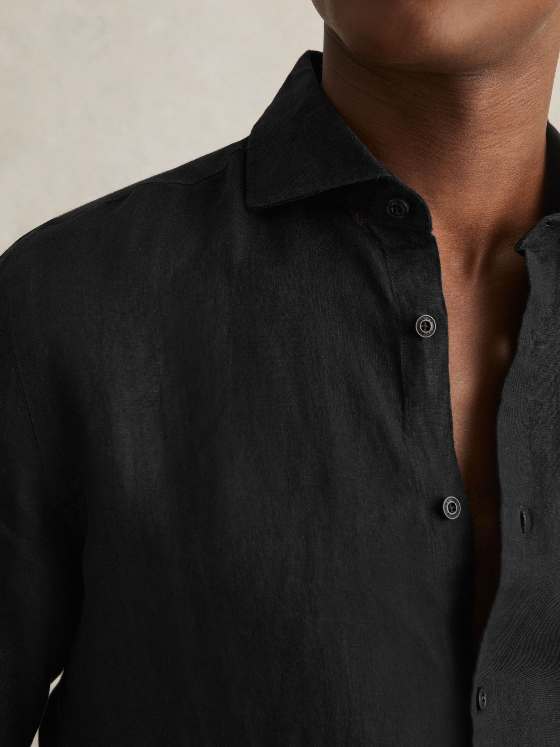 Linen Button-Through Shirt in Black