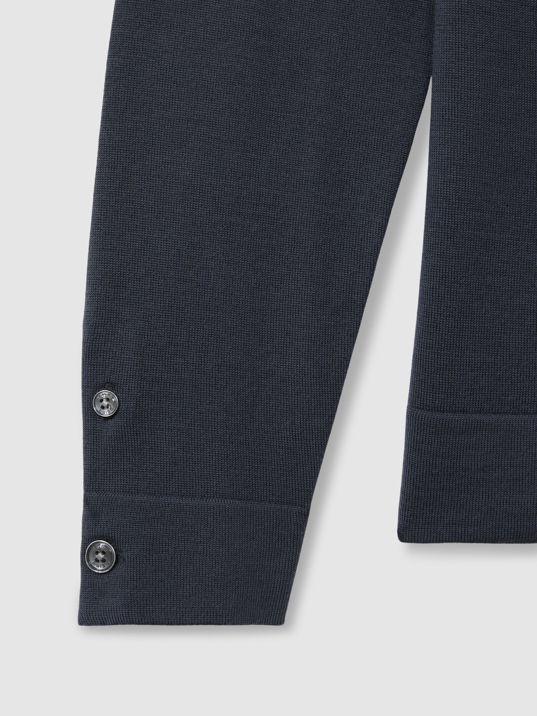 Merino Wool Button-Through Cardigan in Blackened Blue