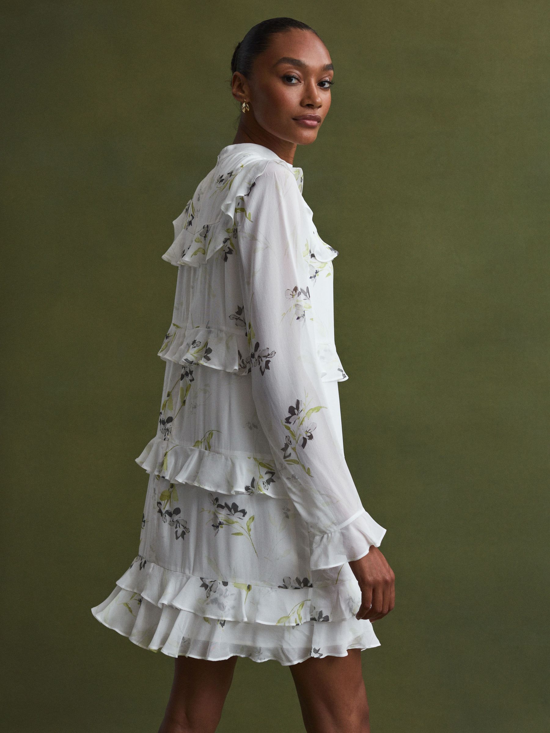 Florere Floral Tiered Mini Dress in Ivory