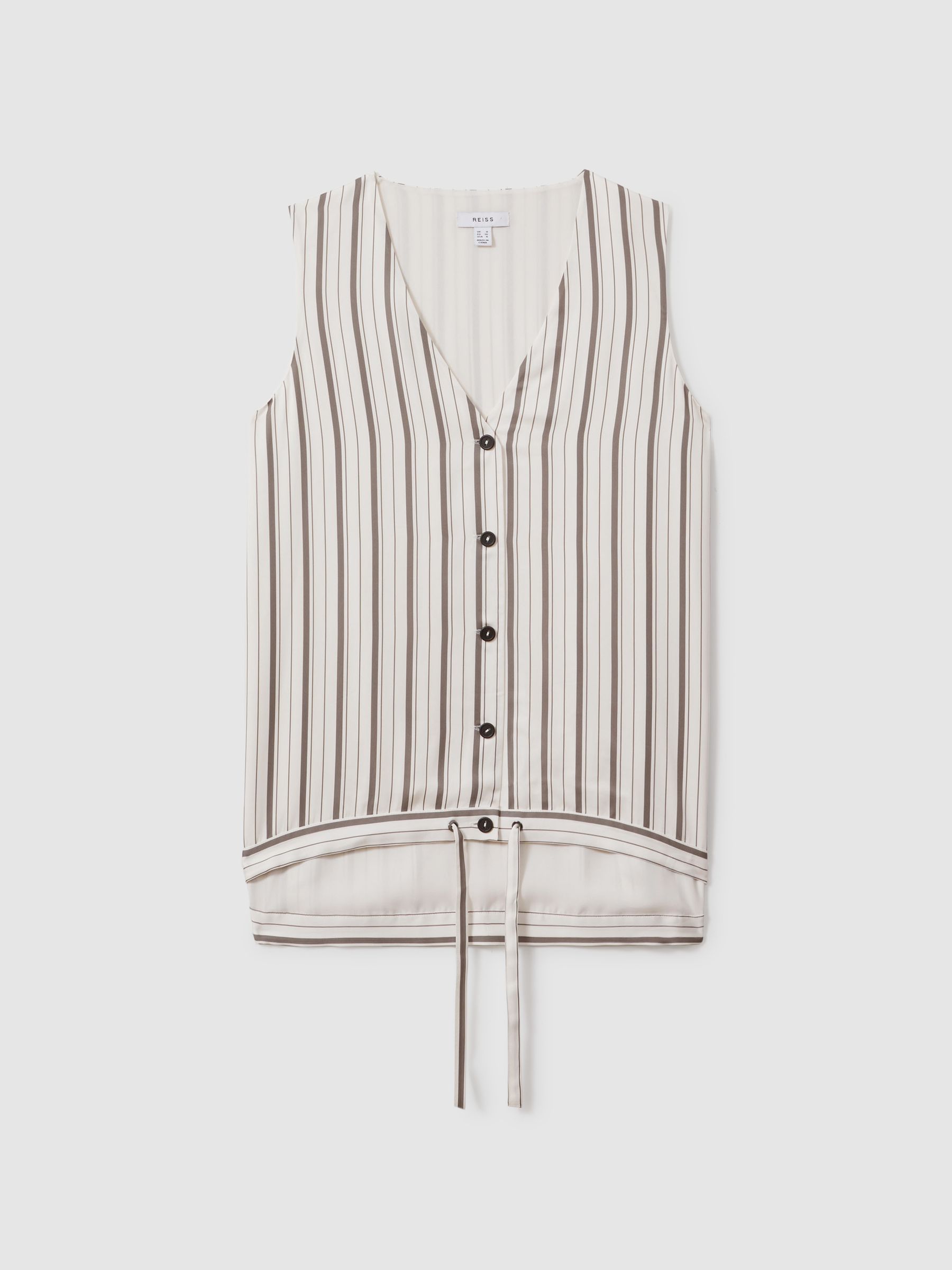 Striped Drawstring Hem Waistcoat in Ivory/Grey