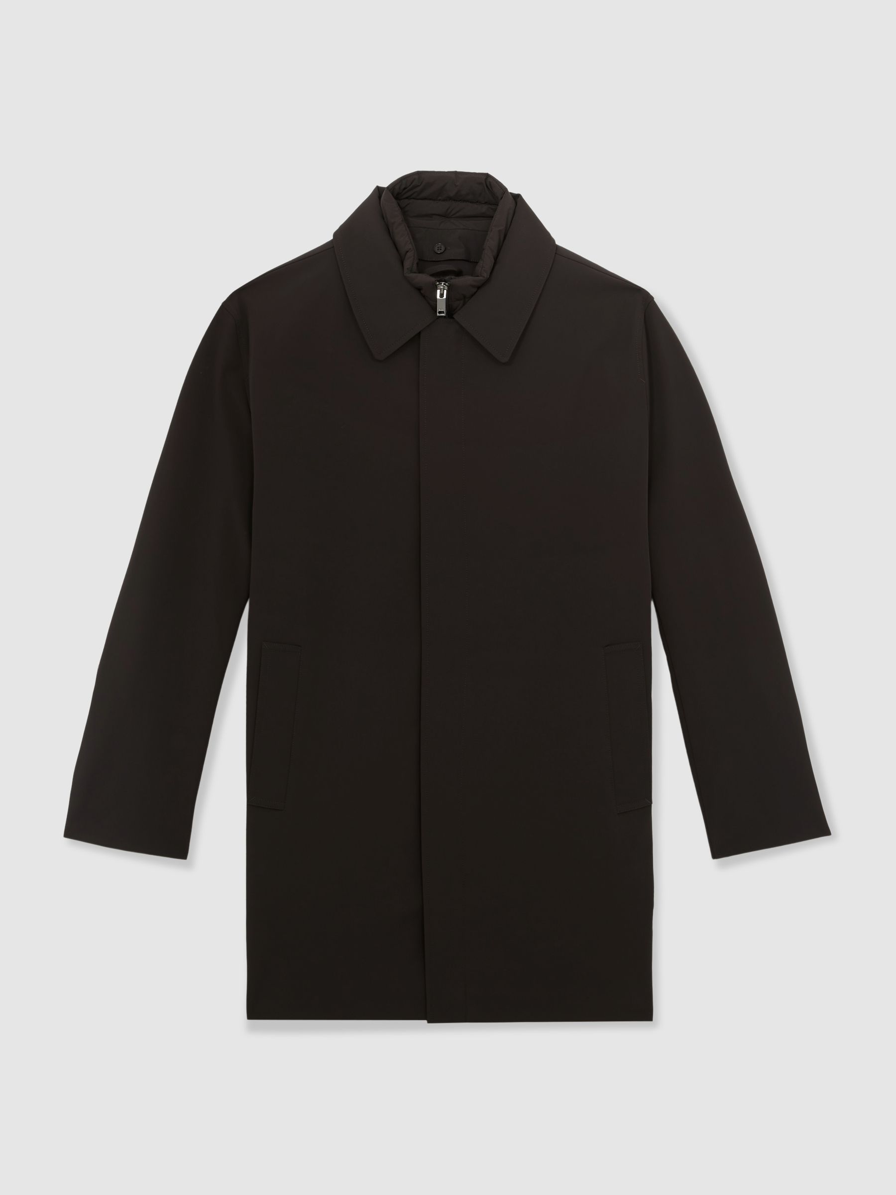 Hybrid Removable Funnel Neck Overcoat in Brown