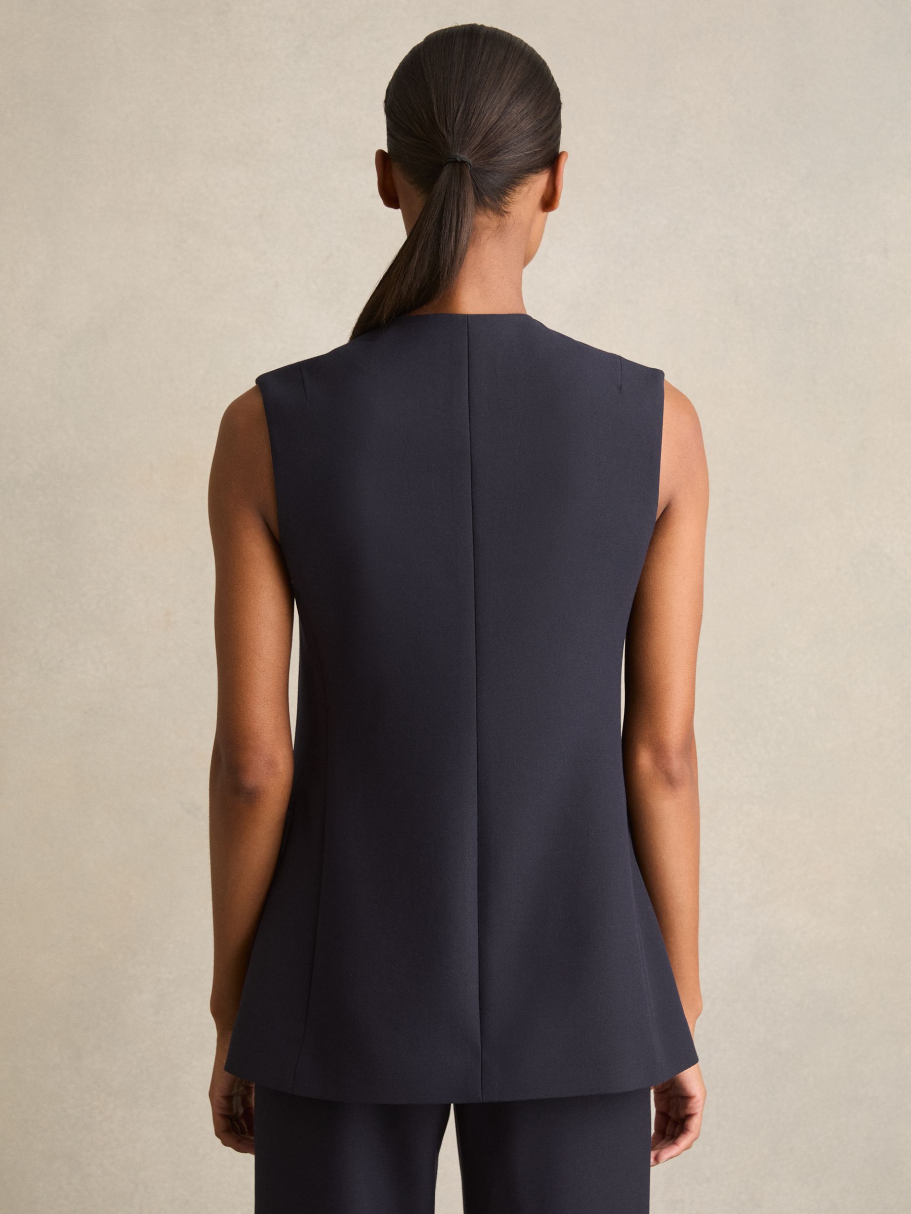 High-Neck Longline Waistcoat in Navy