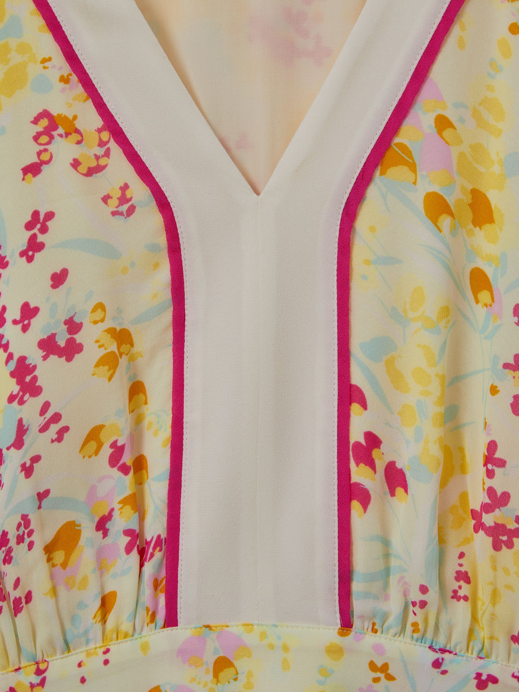 Floral Print Puff Sleeve Mini Dress in Pink/Yellow