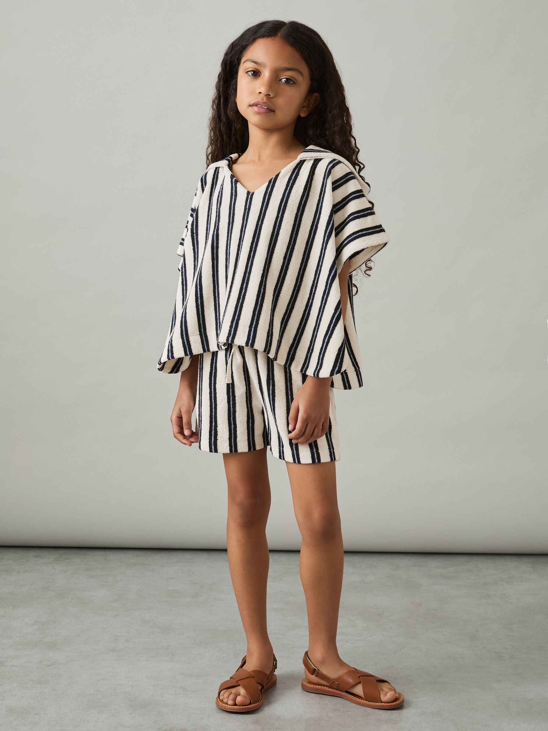 4-9 yrs Hoodie and Shorts Stripe Towelling Set in Blue