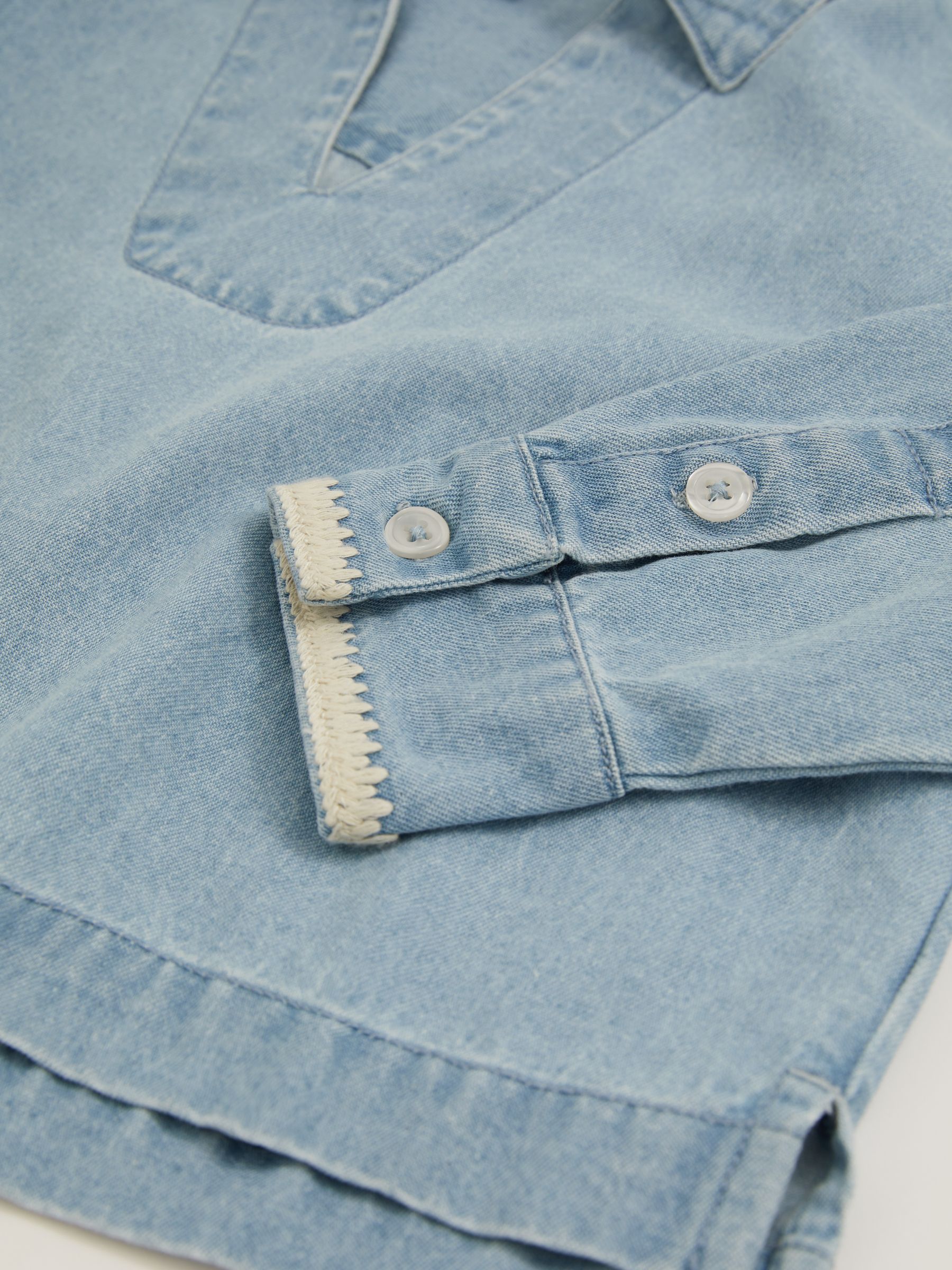 9-13 yrs Chambray Collared Top in Light Blue