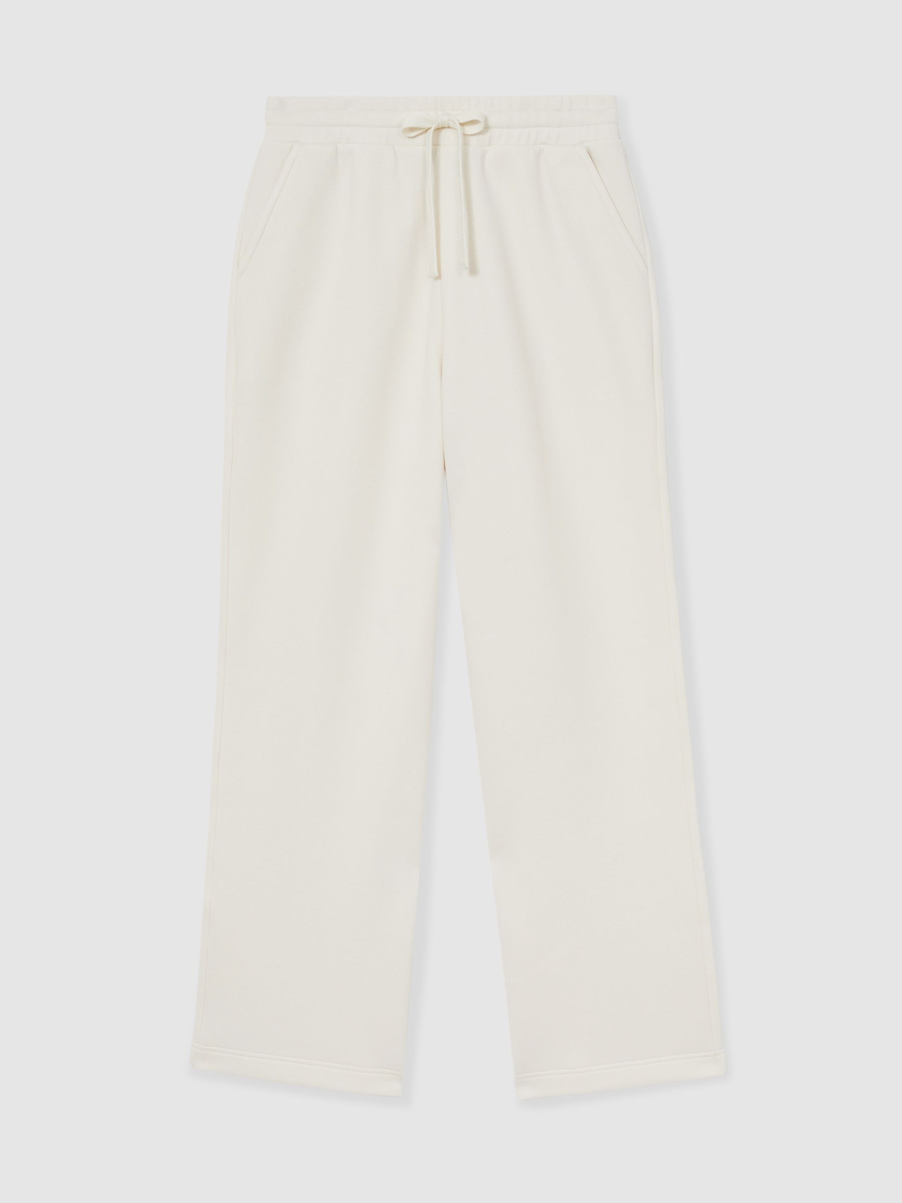 Cotton-Blend Interlock Wide-Leg Joggers in Ivory