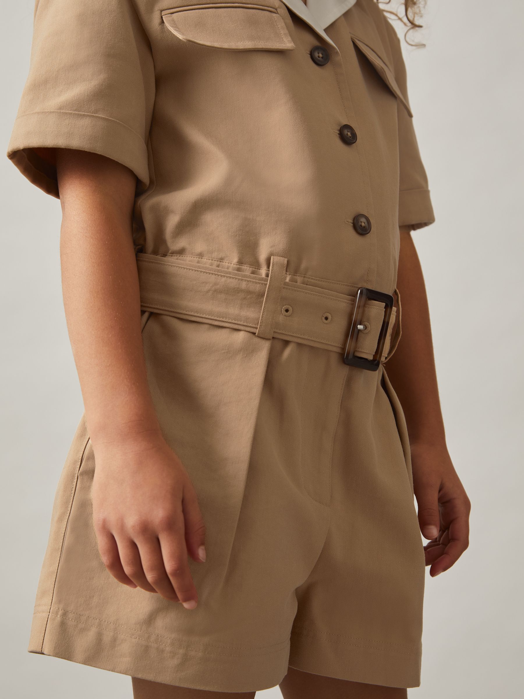 9-13 yrs Cotton-Lyocell Utility Playsuit in Camel