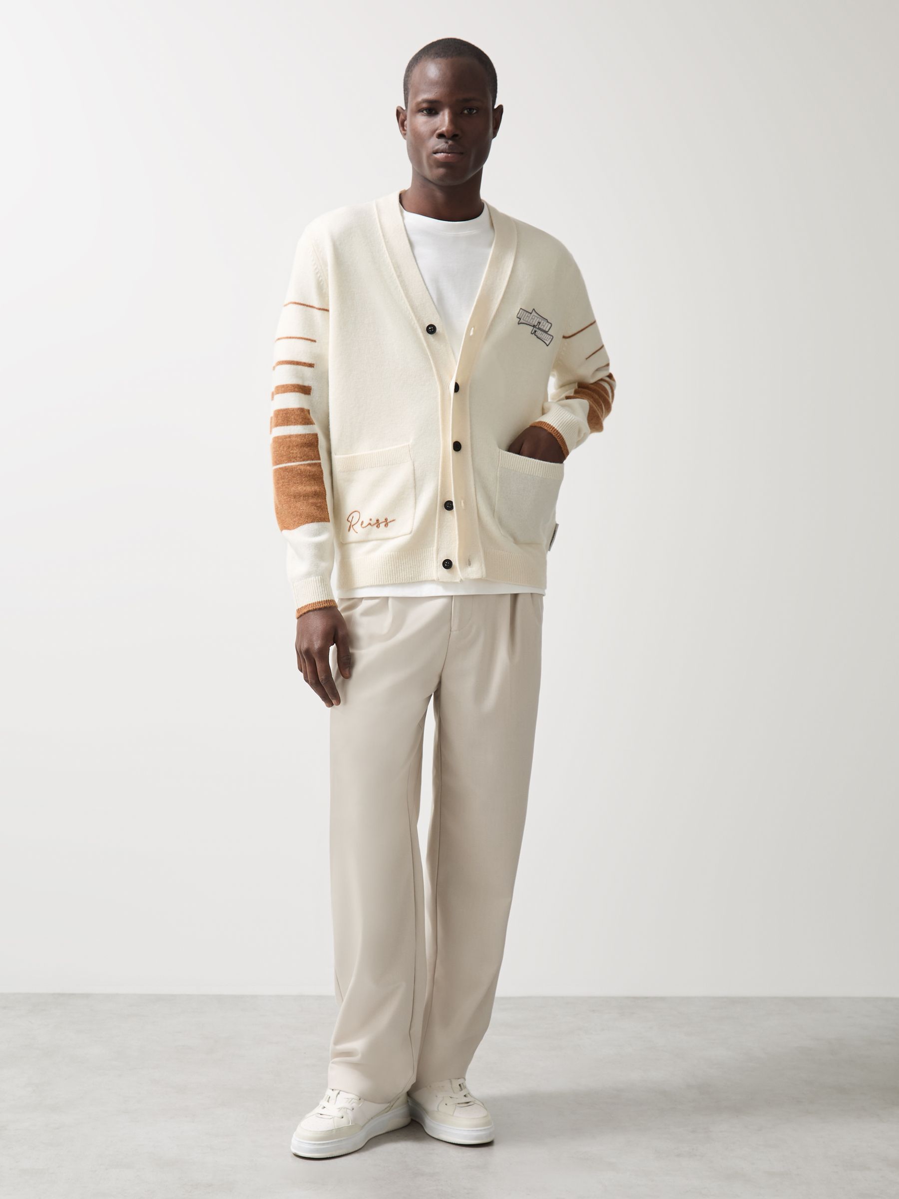 McLaren F1 Team Varsity Cardigan Wool-Cashmere in Off White/Camel