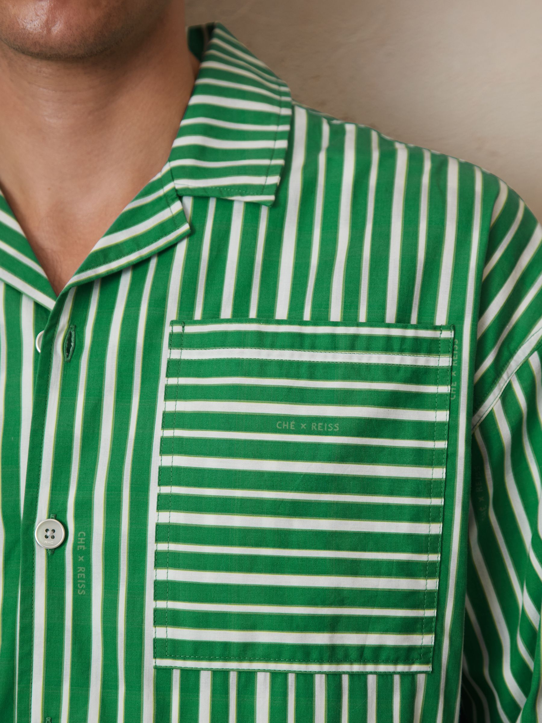 Reiss | Ché Poplin Stripe Pocket Shirt in Bright Green/White
