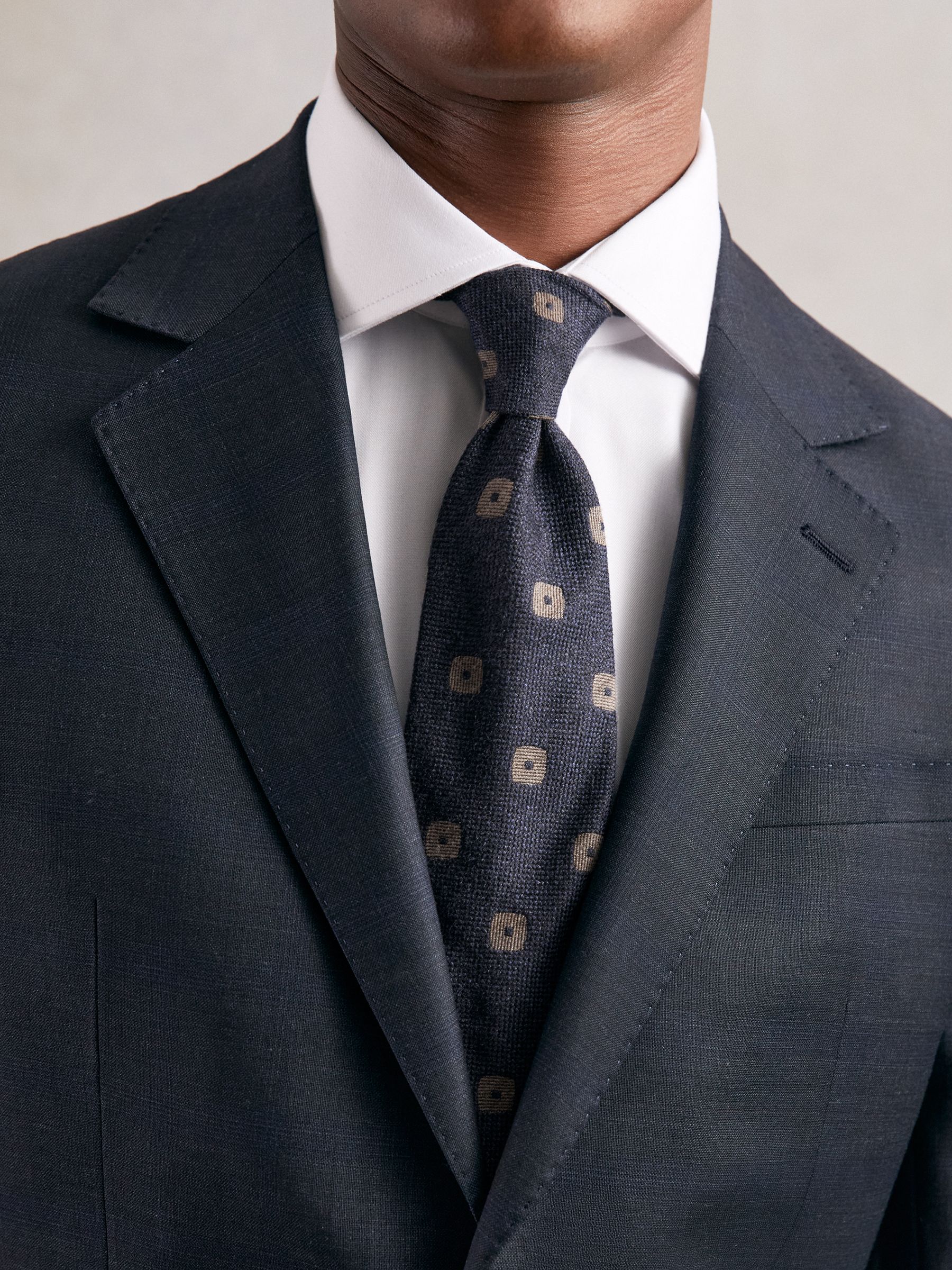 Silk-Wool Square-Medallion Tie in Navy