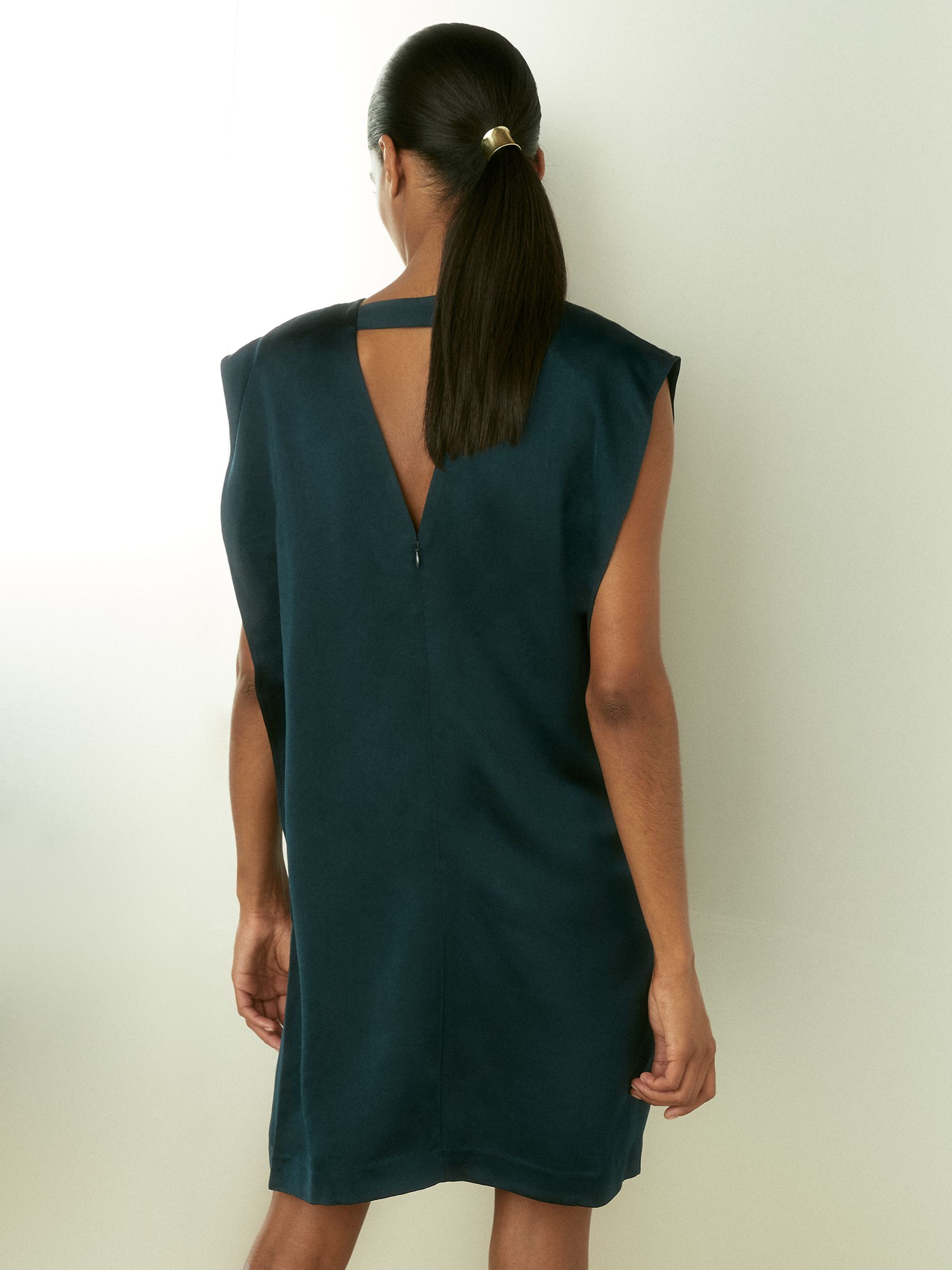 Satin Sleeveless Tunic Dress in Teal