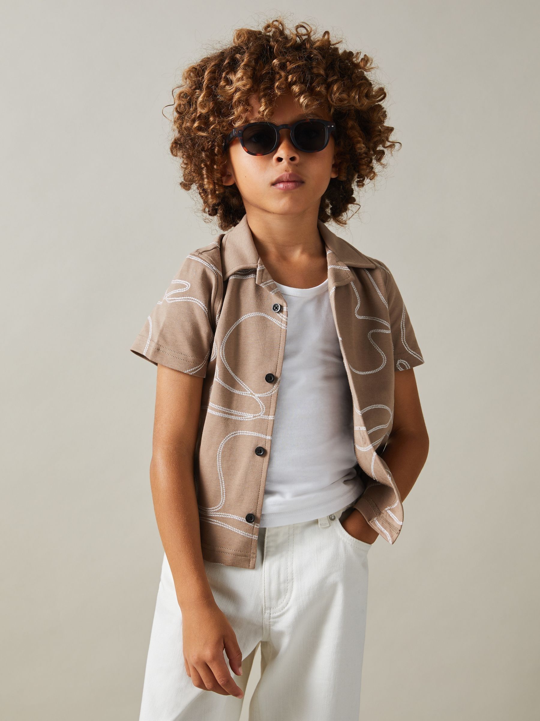 Cotton Jersey Embroidered Shirt in Taupe