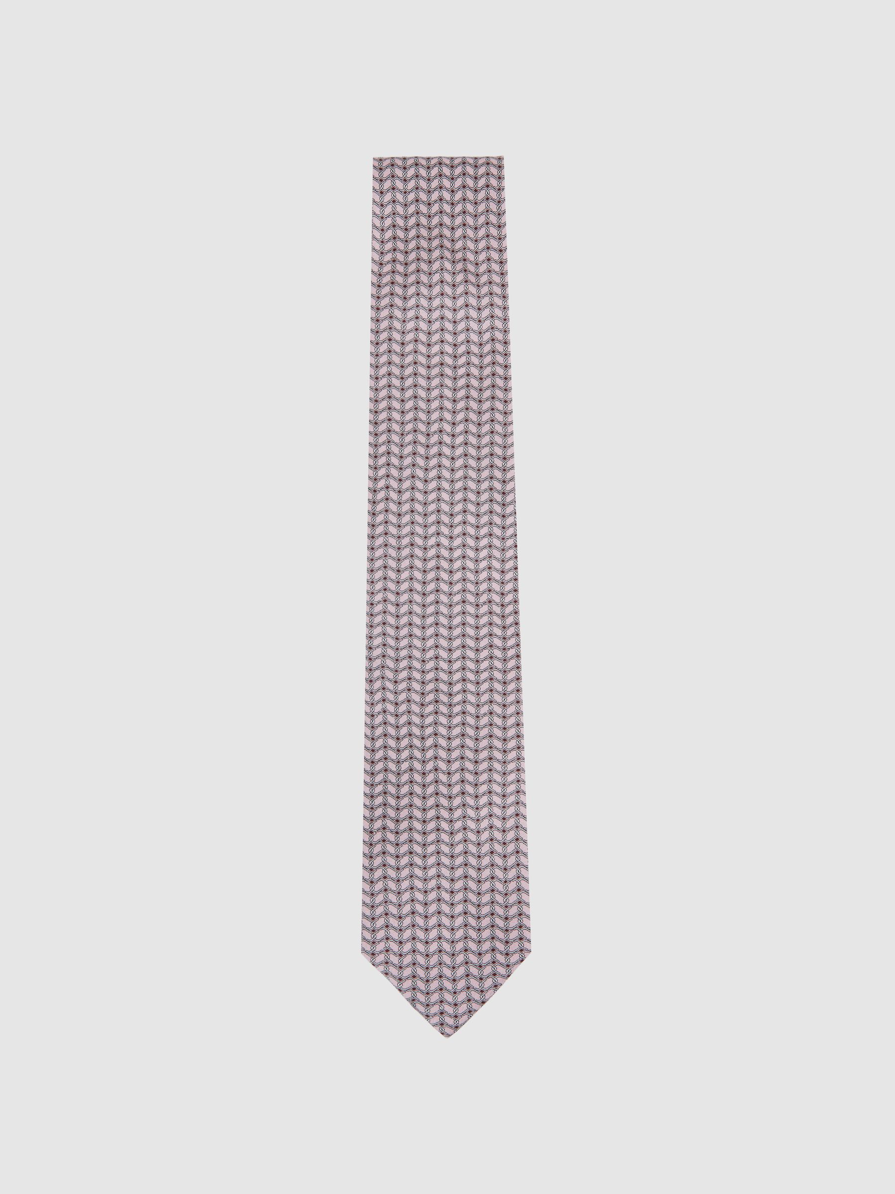 Silk Geometric-Chain Print Tie in Soft Pink