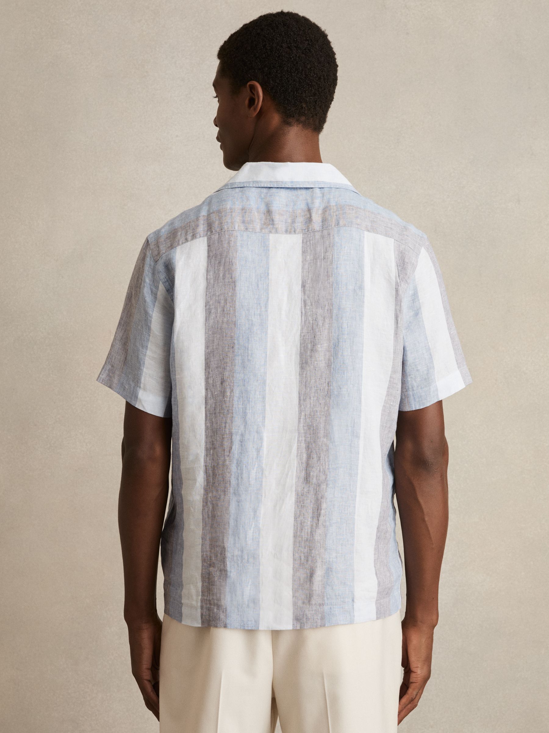 Stripe Cuban Collar Shirt in Wide Stripe Blue Multi